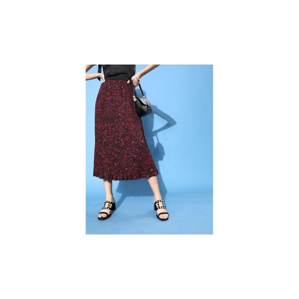 تنورة ميدي بكسرات وطبعة حيوان كَسوالي × ستايلي-women-clothing-bottoms-skirts-image-1