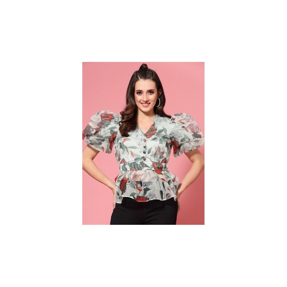 Kassually X Styli  Floral Print Puff Sleeves Peplum Top-women-clothing-shirtsandblouses-blouses-image-1