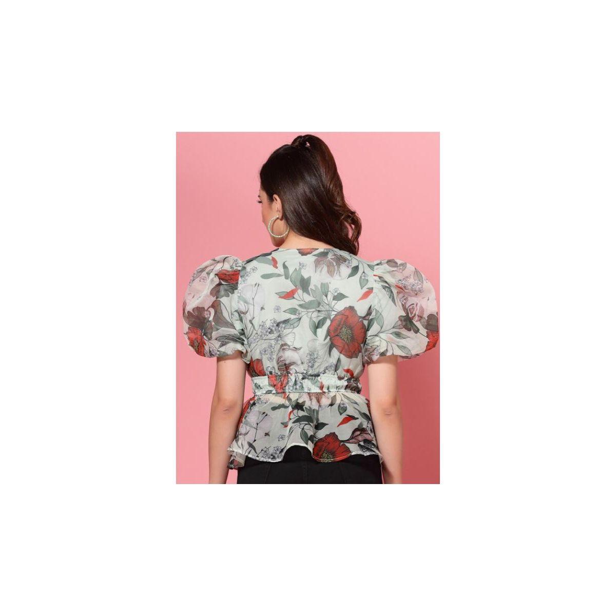 بلوزة بيبلوم بطبعة زهور وأكمام منفوخة كَسوالي × ستايلي-women-clothing-shirtsandblouses-blouses-image-3