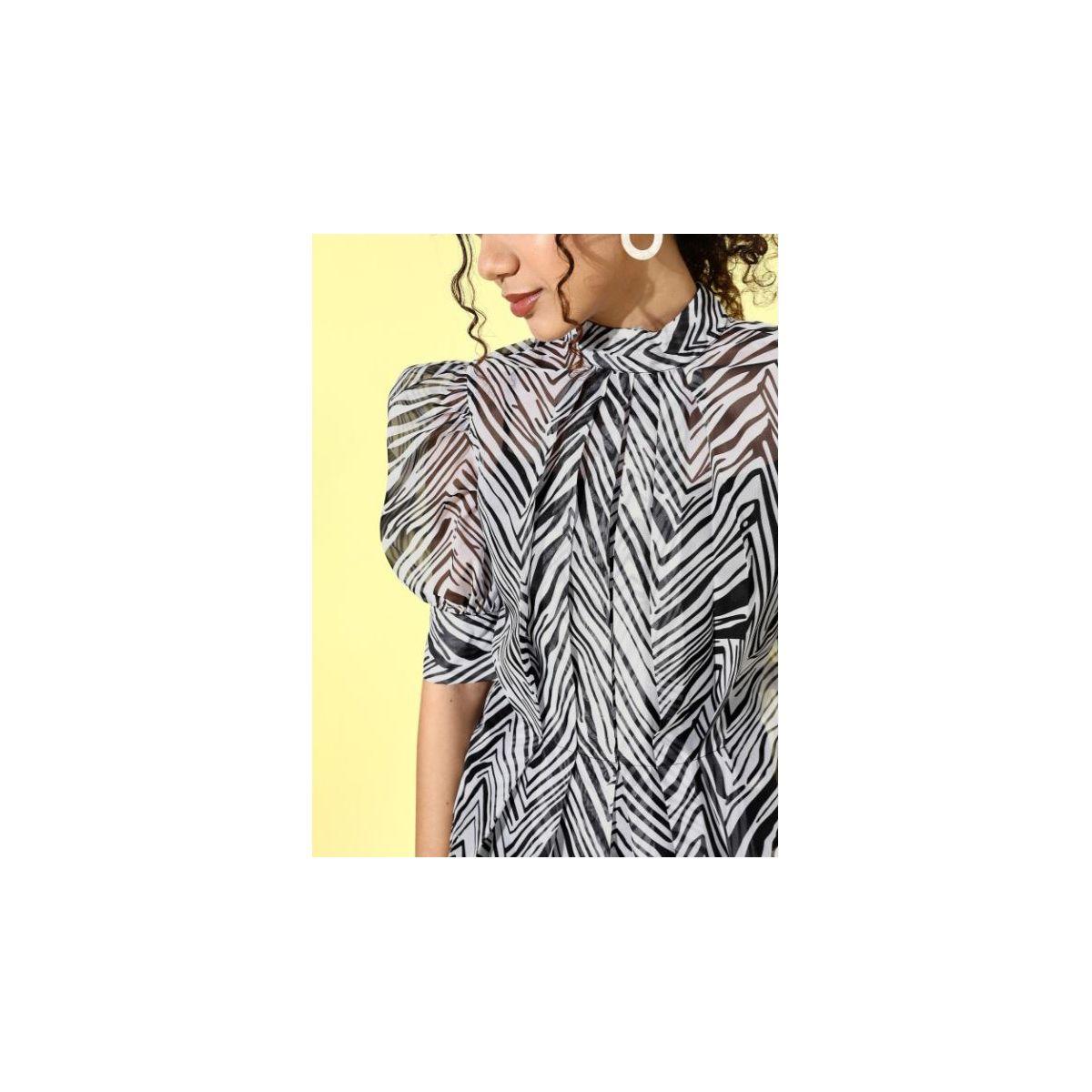 بلوزة مطبعة بالكامل وأكمام منفوخة مع بلوزة كامي كَسوالي × ستايلي-women-clothing-tshirts-image-4