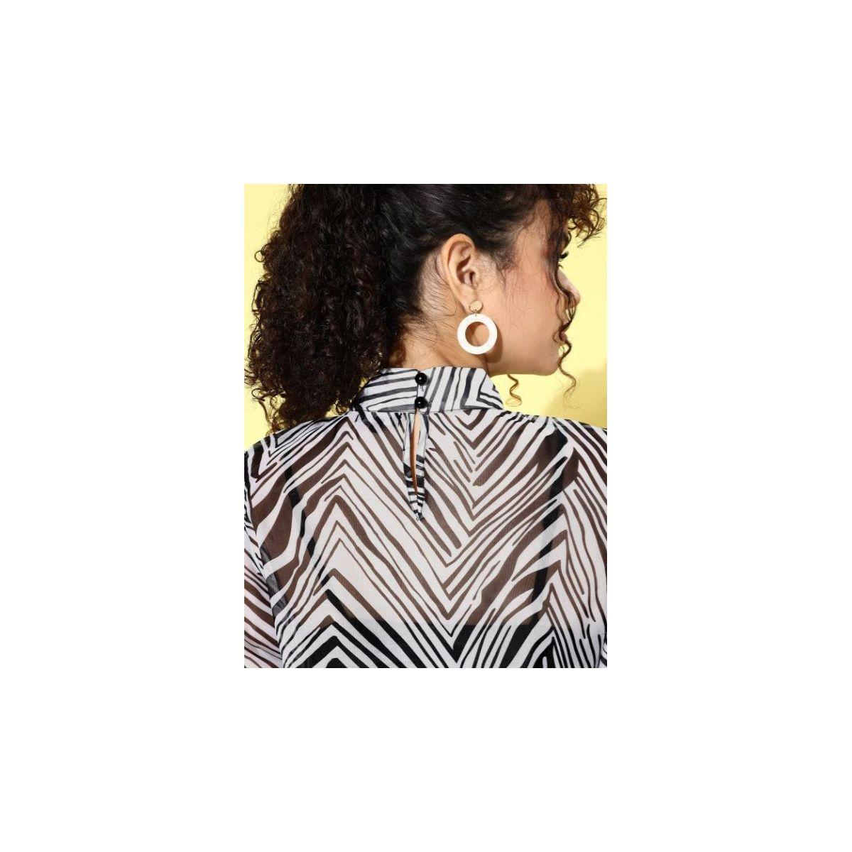 بلوزة مطبعة بالكامل وأكمام منفوخة مع بلوزة كامي كَسوالي × ستايلي-women-clothing-tshirts-image-6
