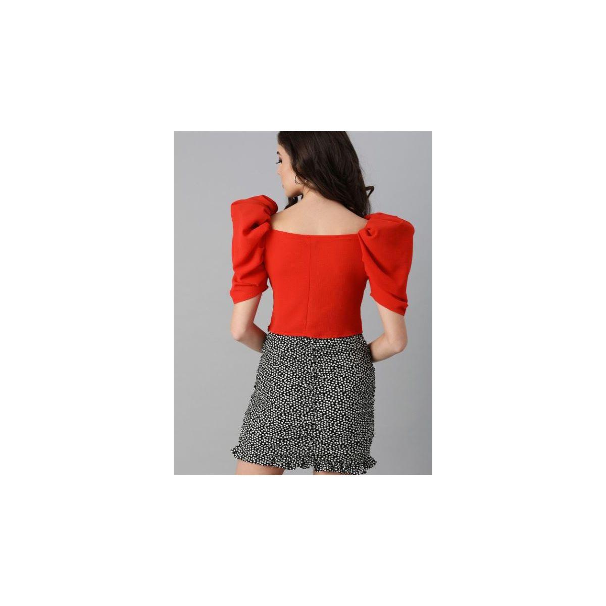 Kassually X Styli  Solid Puff Sleeves Crop Top with Button Detail-women-clothing-shirtsandblouses-blouses-image-3