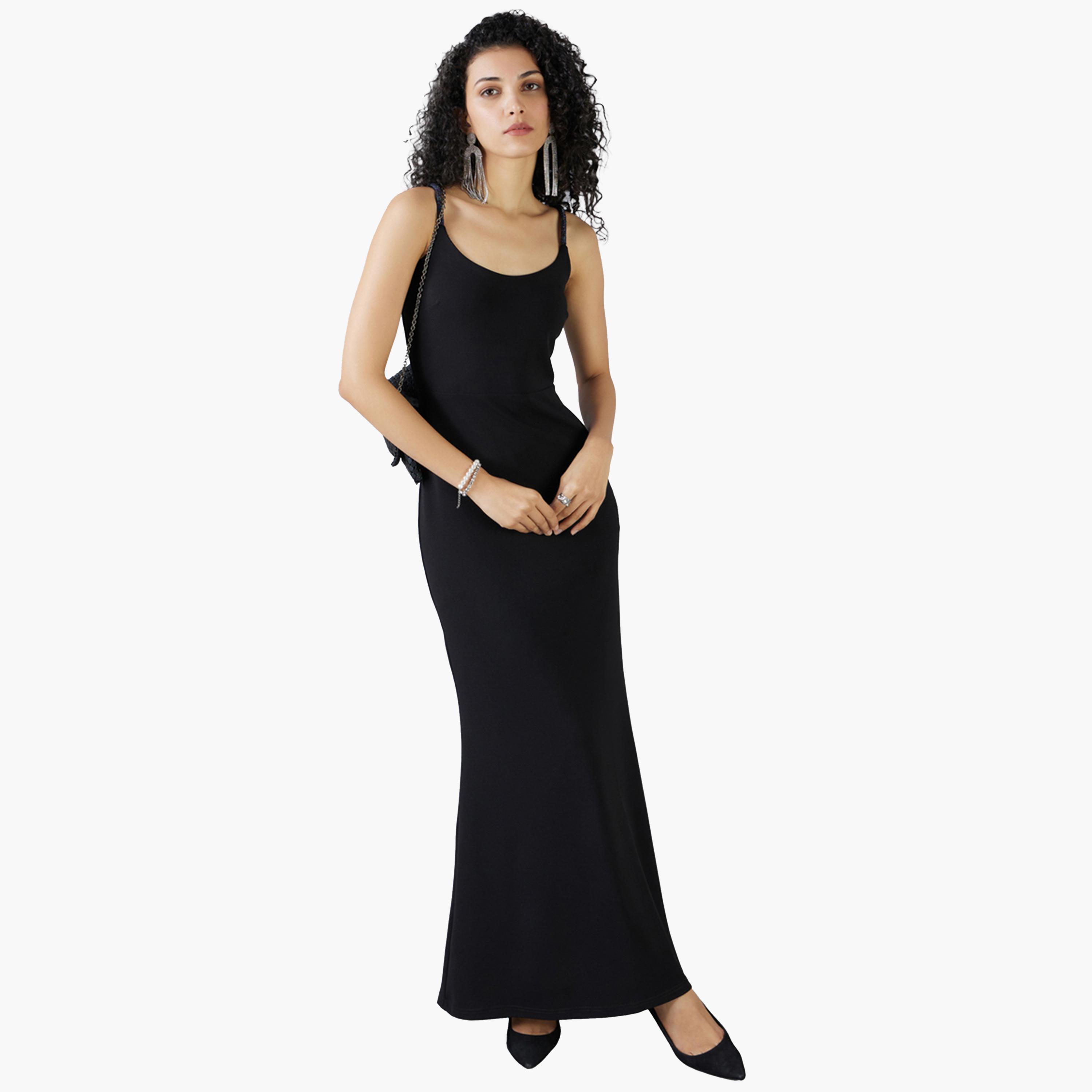 ميش × ستايلي - فستان ماكسي ضيق مزين بفتحة رقبة دائرية وأربطة-women-clothing-dresses-image-1
