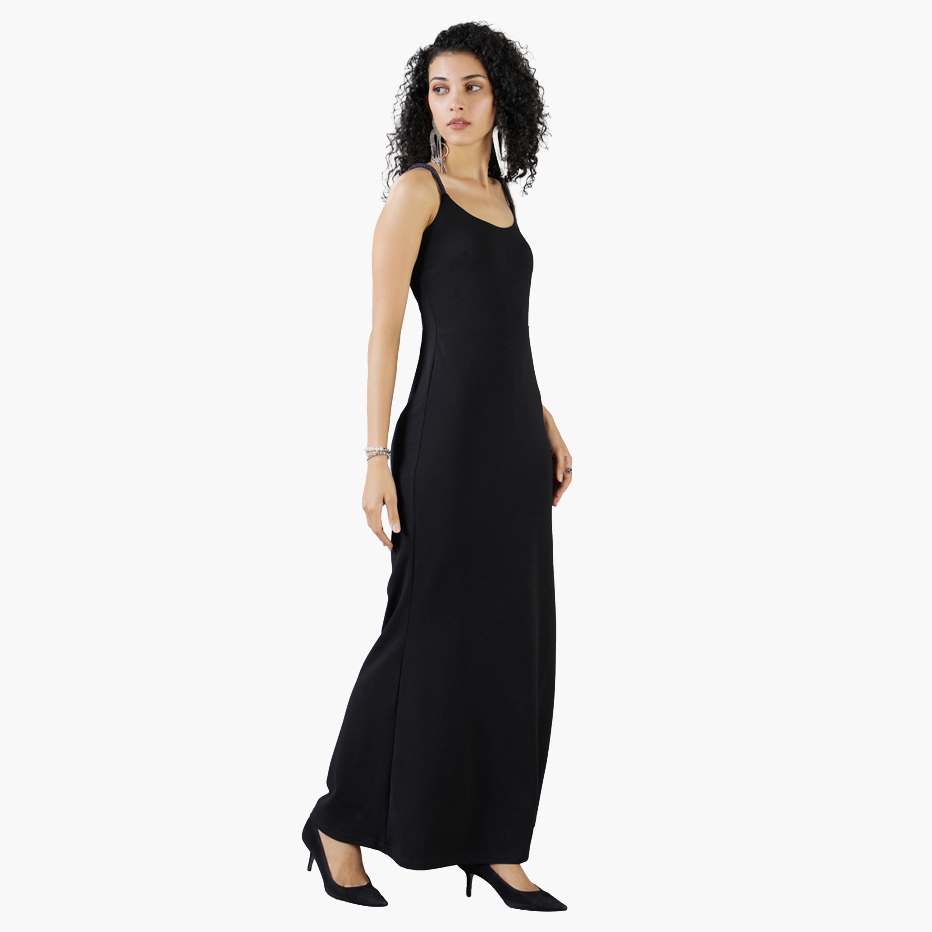 ميش × ستايلي - فستان ماكسي ضيق مزين بفتحة رقبة دائرية وأربطة-women-clothing-dresses-image-2