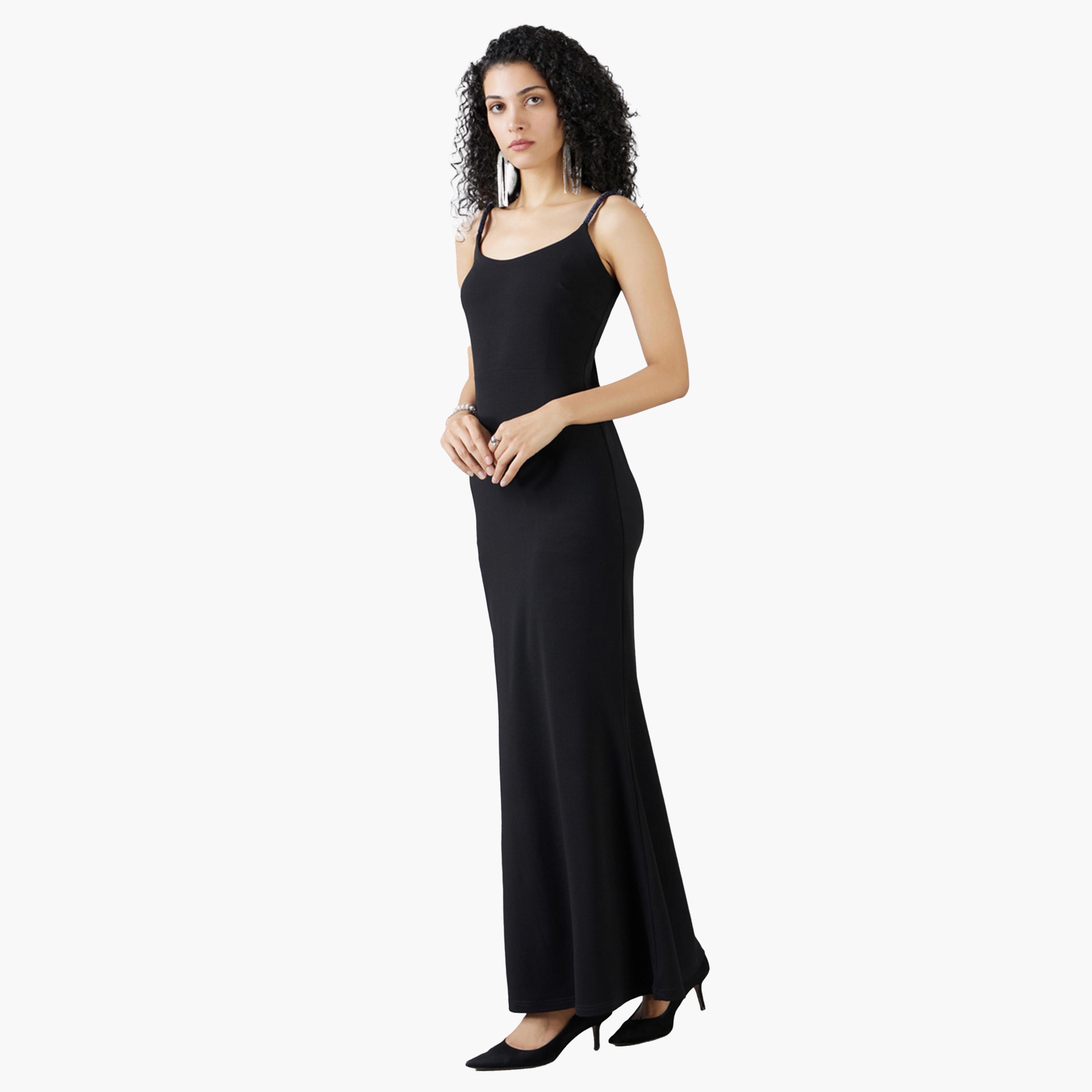 ميش × ستايلي - فستان ماكسي ضيق مزين بفتحة رقبة دائرية وأربطة-women-clothing-dresses-image-4