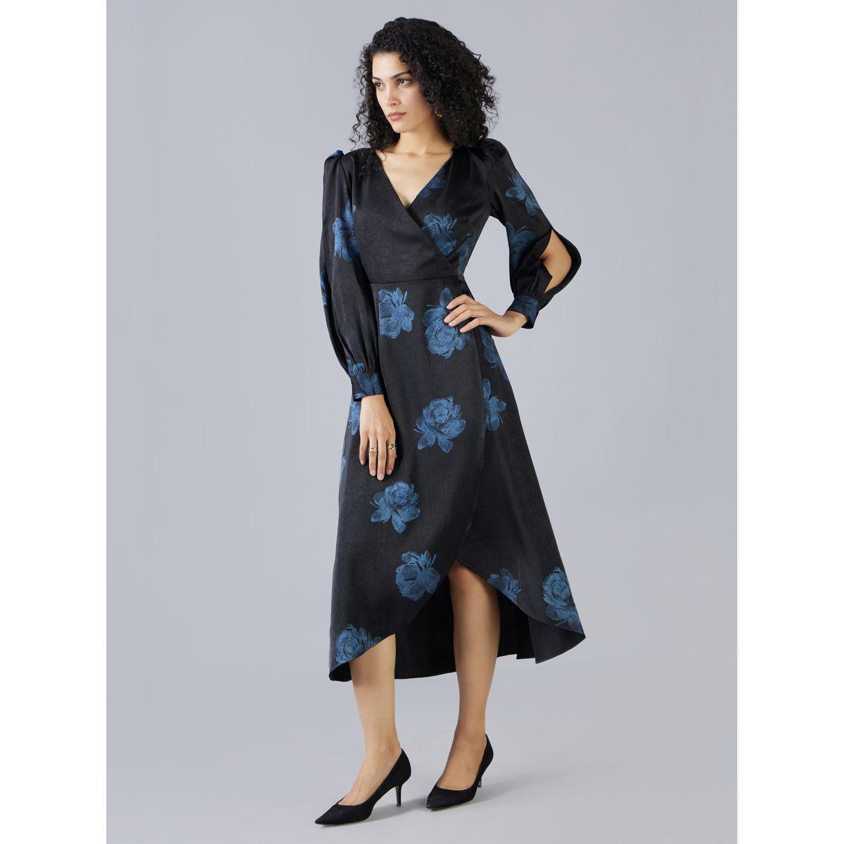 Mish X Styli  Floral Print Wrap Front Midi Dress with Slit Sleeves-women-clothing-dresses-image-4
