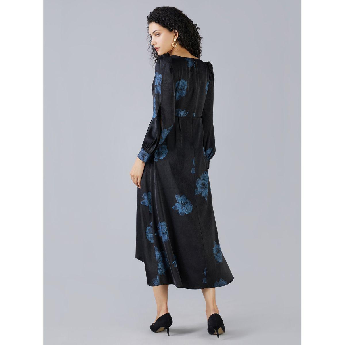 فستان ميدي بطبعة زهور ونمط لف مع أكمام بشق ميش × ستايلي-women-clothing-dresses-image-5