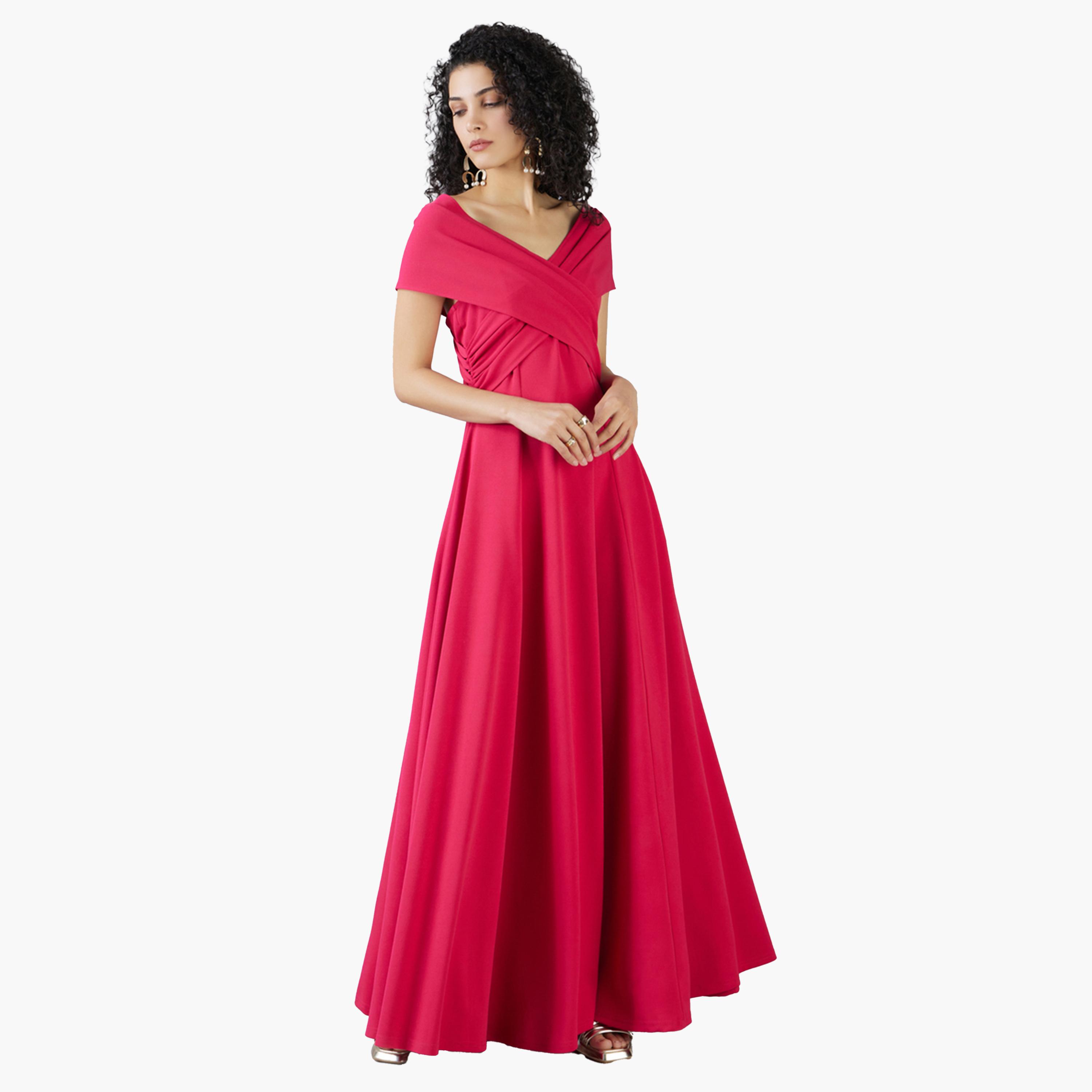 ميش × ستايلي - فستان ماكسي ملفوف بفتحة رقبة V وقصة A-women-clothing-dresses-image-1