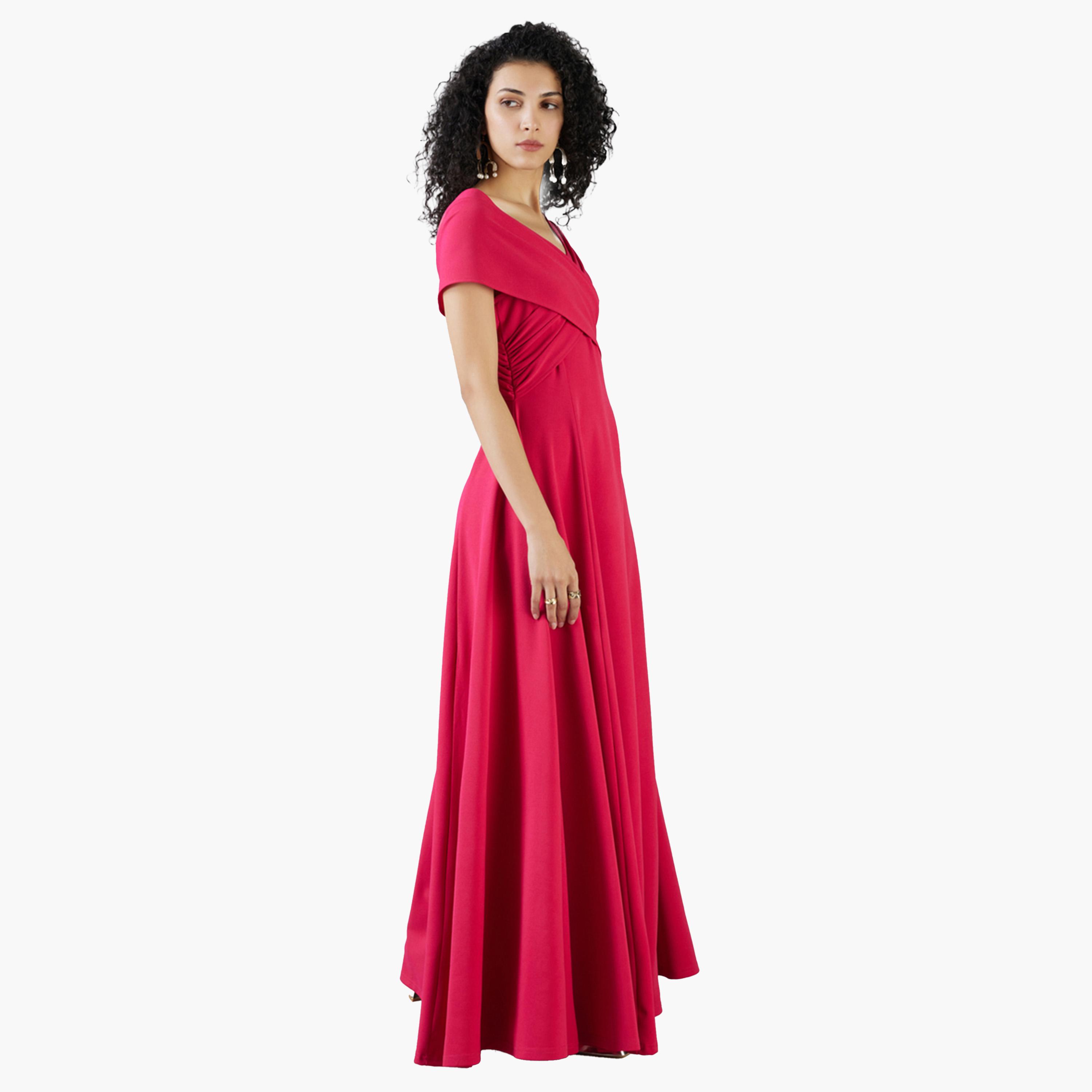 ميش × ستايلي - فستان ماكسي ملفوف بفتحة رقبة V وقصة A-women-clothing-dresses-image-2