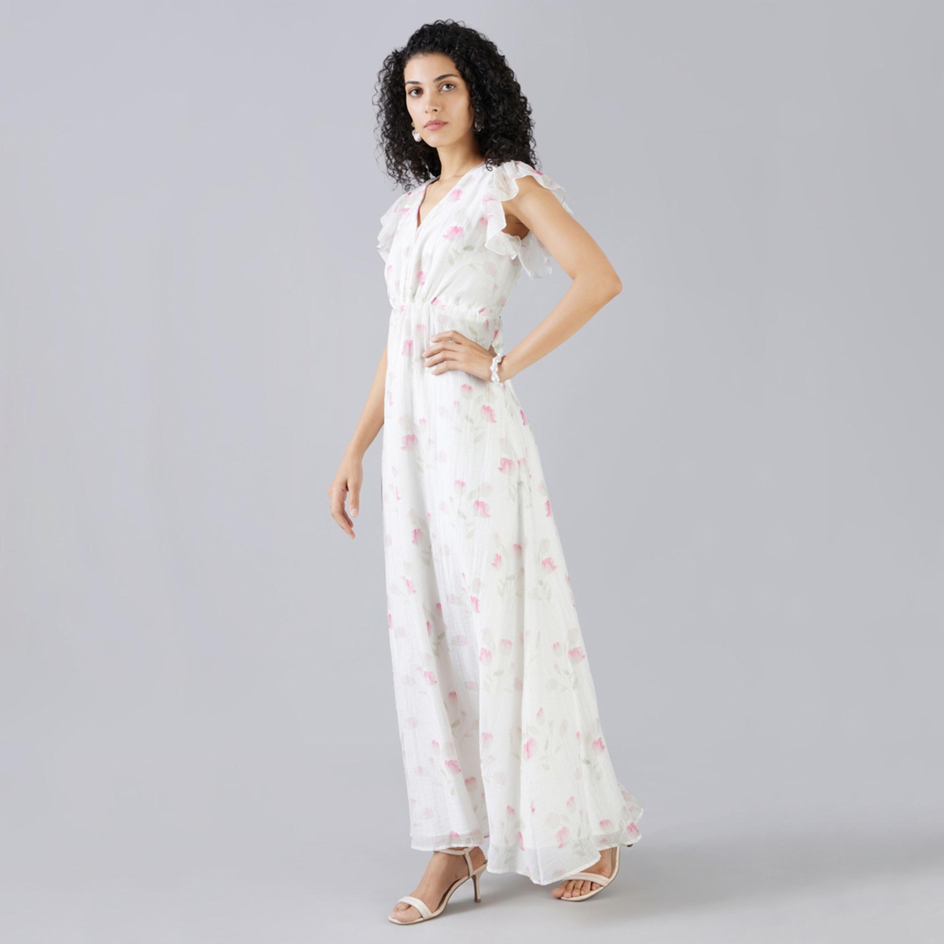Mish X Styli Off- white maxi dress with floral print design and short flared sleeves-women-clothing-dresses-image-4