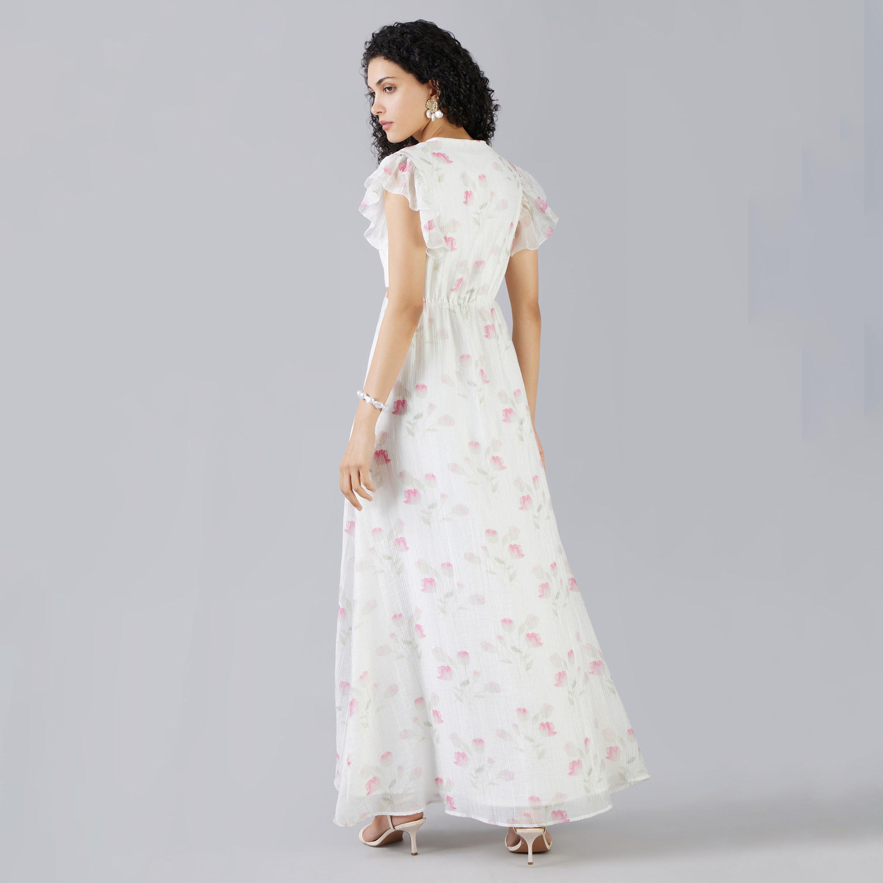 Mish X Styli Off- white maxi dress with floral print design and short flared sleeves-women-clothing-dresses-image-5