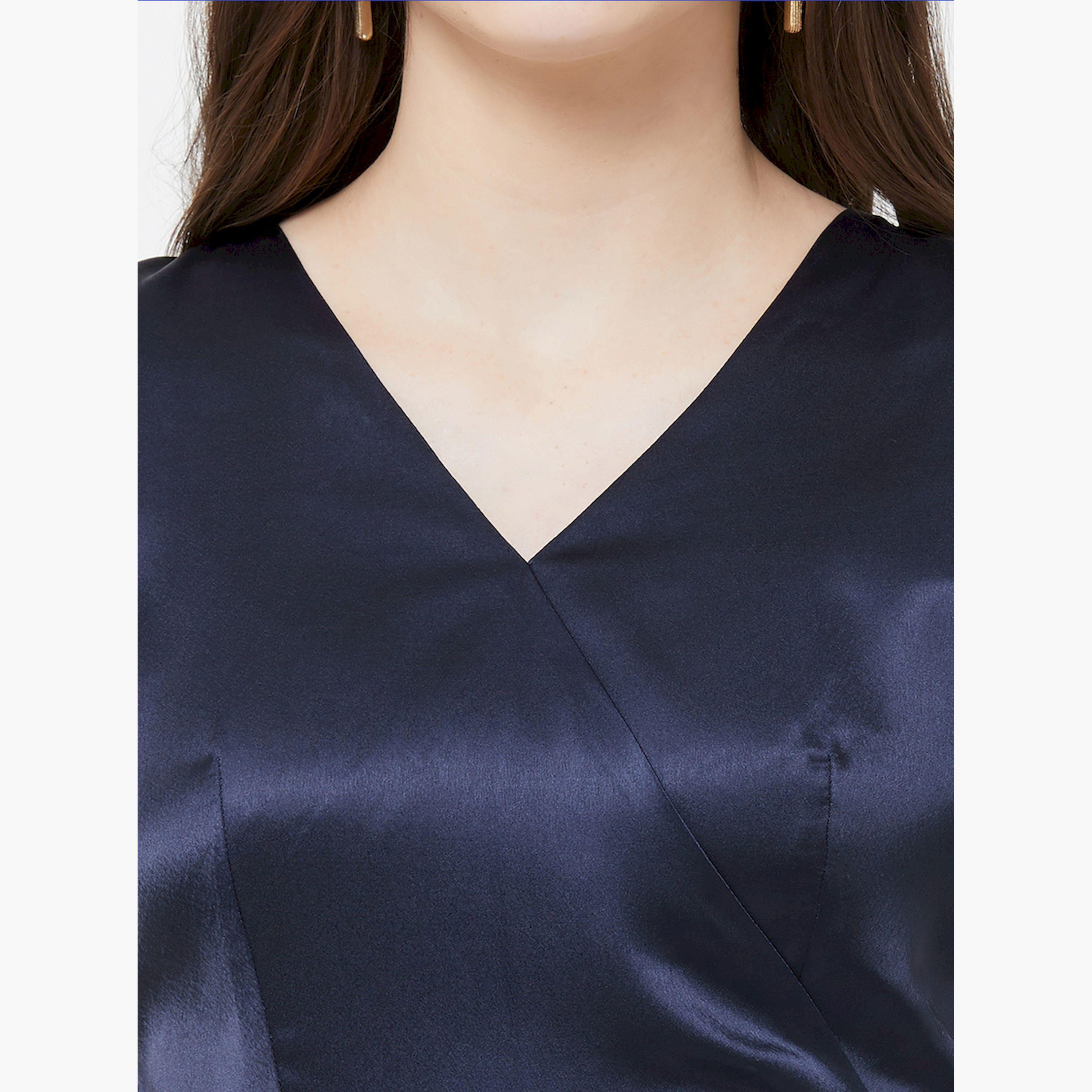 Mish X Styli Wrap Style Mid Length Dress with Pleat Detail-women-clothing-dresses-image-2