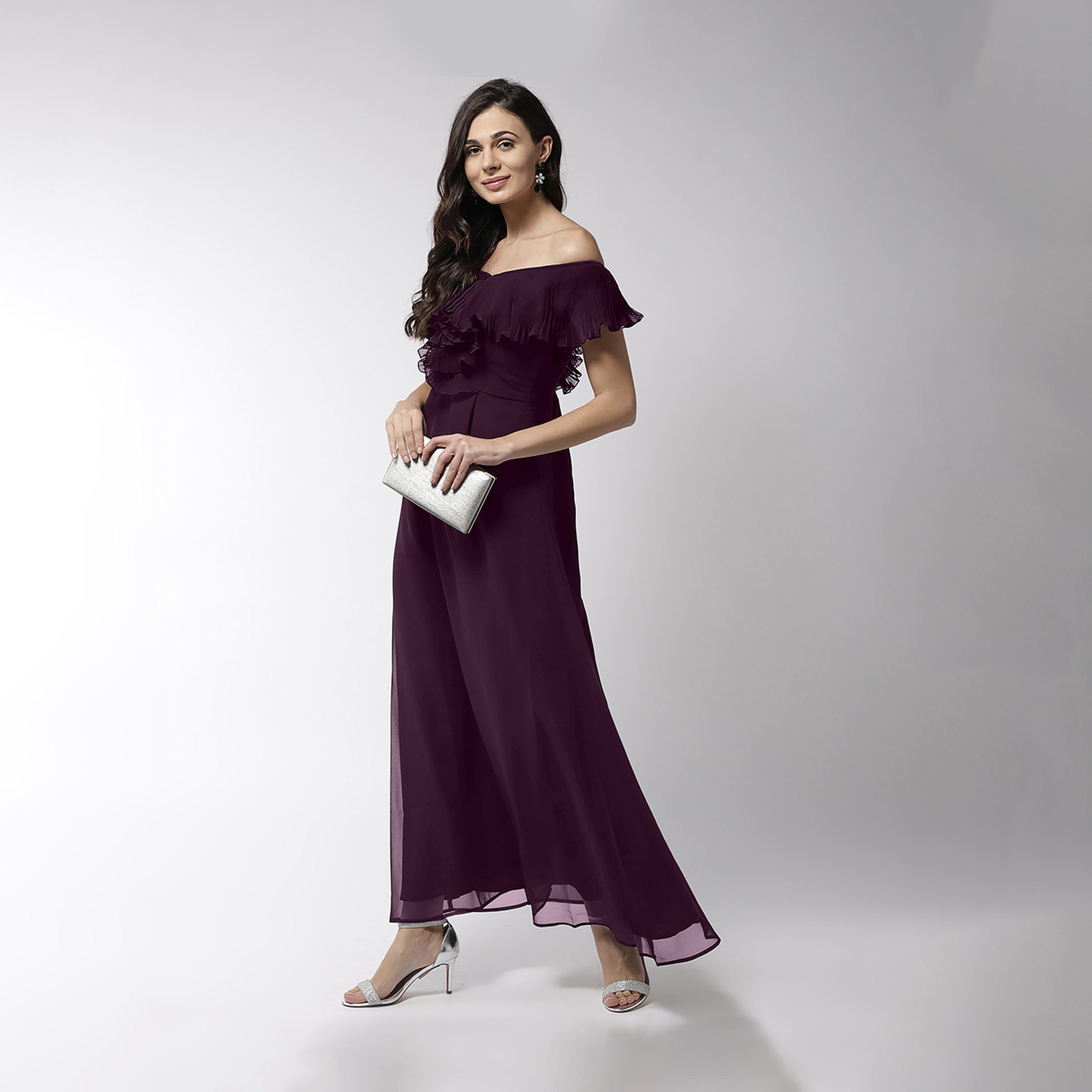 ميش × ستايلي - فستان ماكسي مع تفاصيل طيات الأكورديون وحاشية واسعة-women-clothing-dresses-image-1