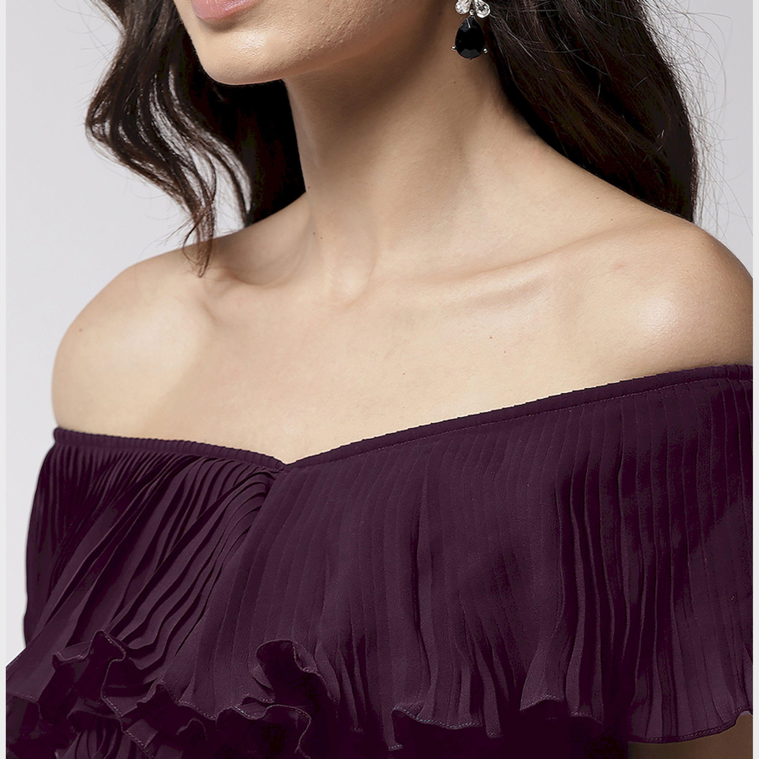 ميش × ستايلي - فستان ماكسي مع تفاصيل طيات الأكورديون وحاشية واسعة-women-clothing-dresses-image-2