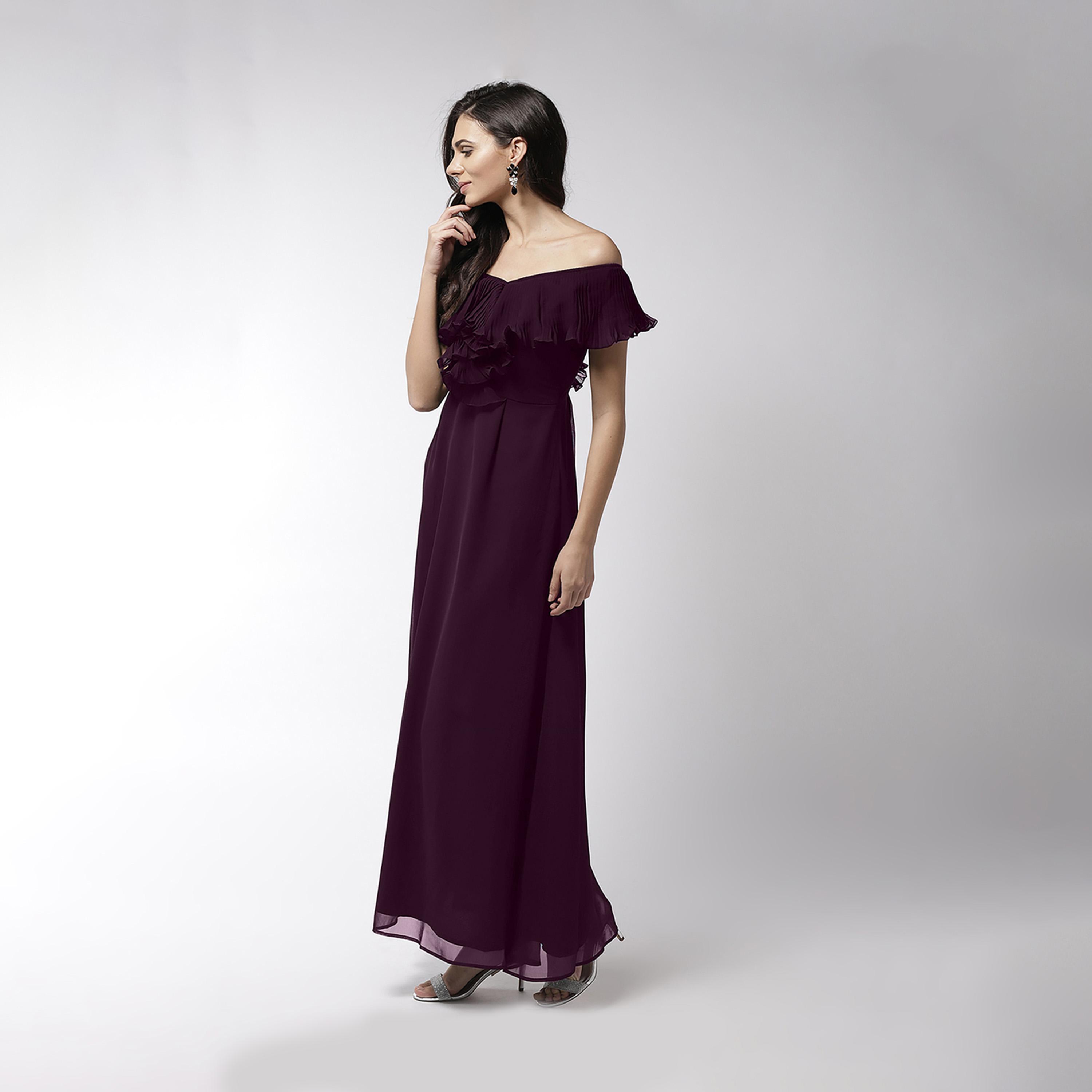 ميش × ستايلي - فستان ماكسي مع تفاصيل طيات الأكورديون وحاشية واسعة-women-clothing-dresses-image-3
