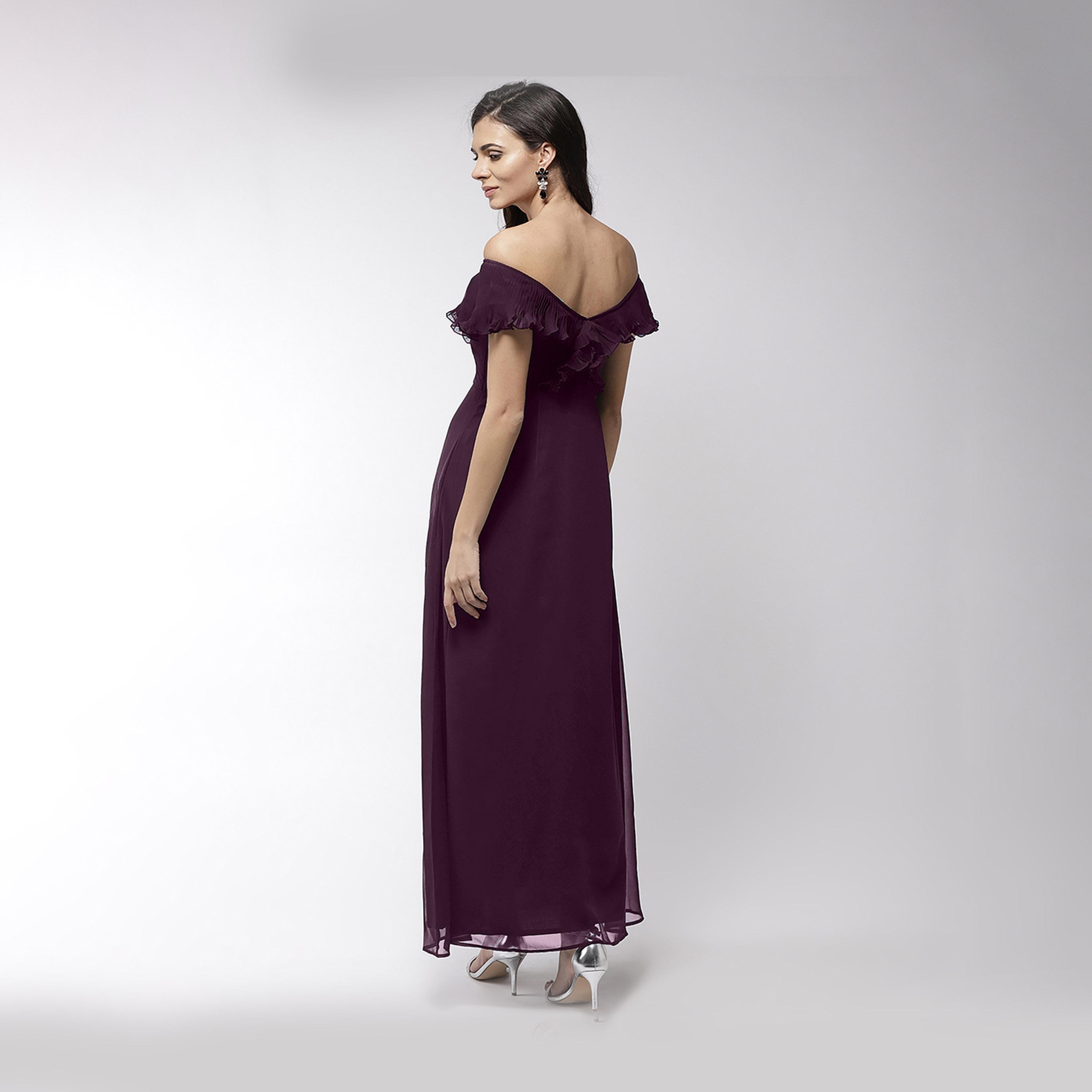 ميش × ستايلي - فستان ماكسي مع تفاصيل طيات الأكورديون وحاشية واسعة-women-clothing-dresses-image-5