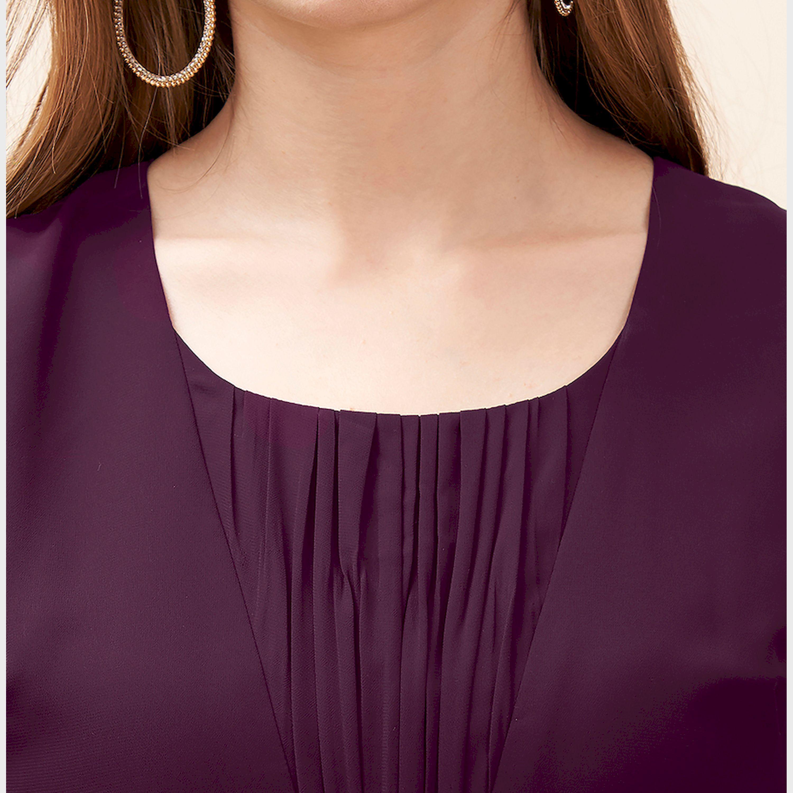 ميش × ستايلي - فستان ماكسي بنفسجي برقبة دائرية وتفاصيل تطريز عند الخصر-women-clothing-dresses-image-2