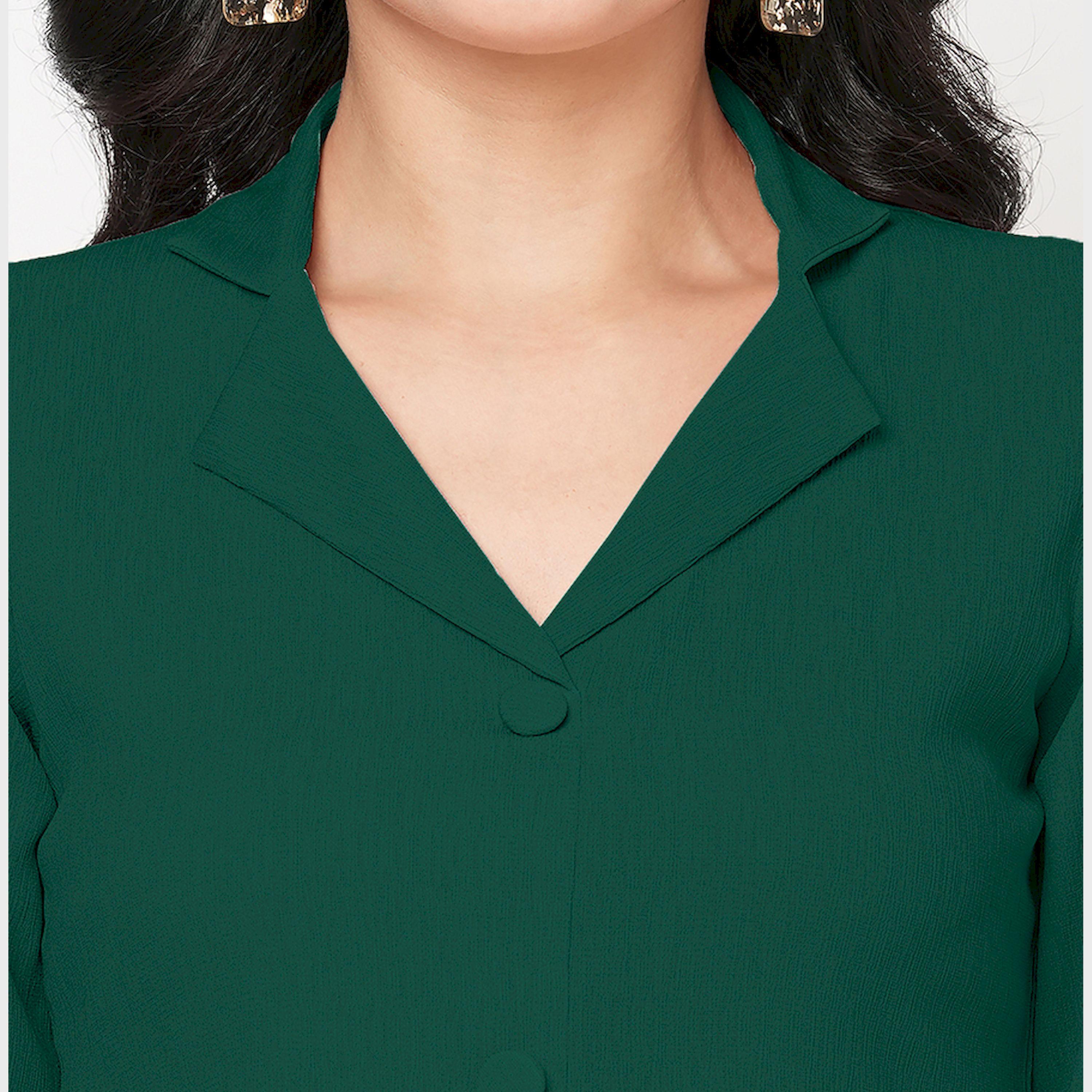 ميش × ستايلي - طقم باللون الأخضر مكون من بلوزة بتصميم بليزر وبنطلون بقصّة مستقيمة-women-clothing-coordsets-image-2