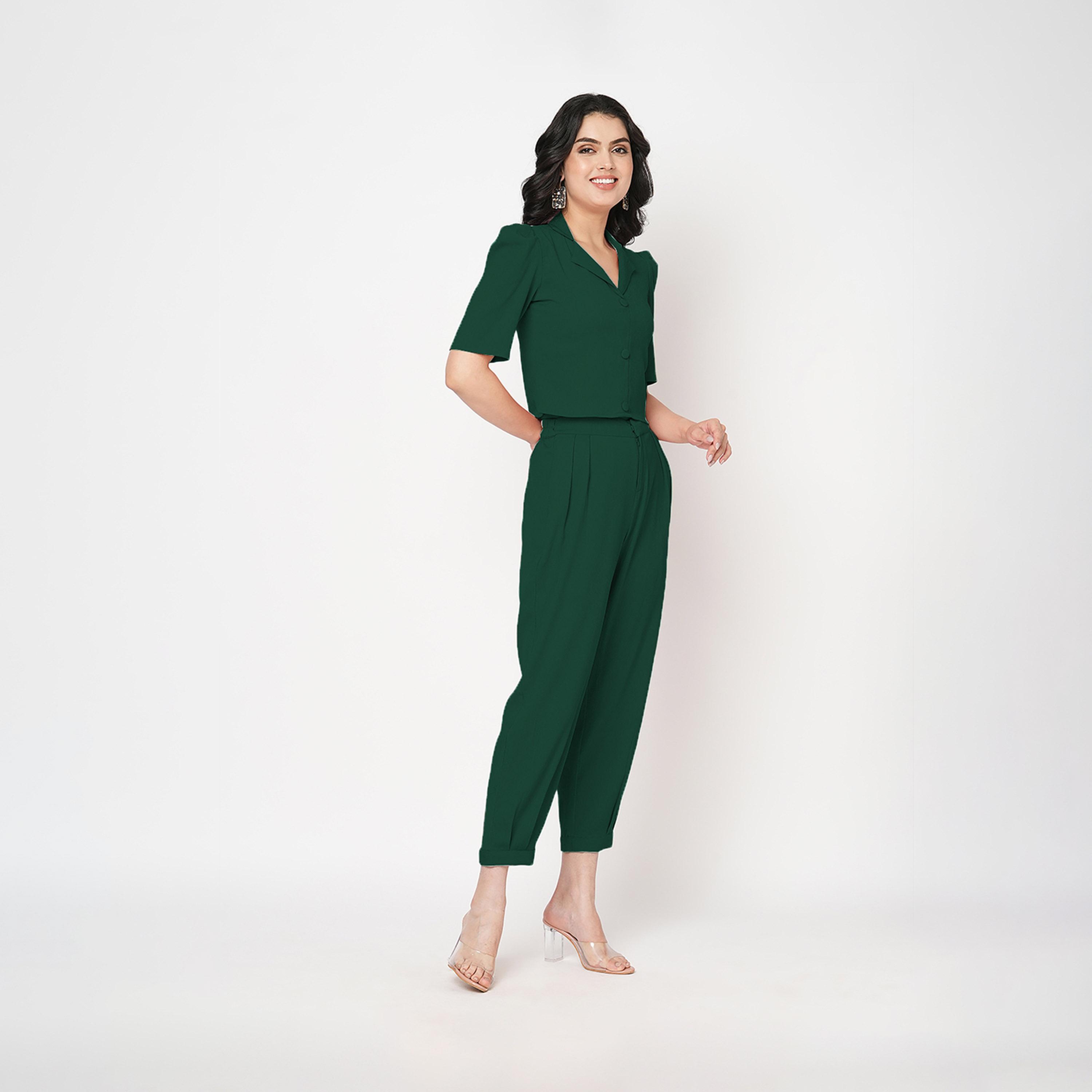 ميش × ستايلي - طقم باللون الأخضر مكون من بلوزة بتصميم بليزر وبنطلون بقصّة مستقيمة-women-clothing-coordsets-image-5