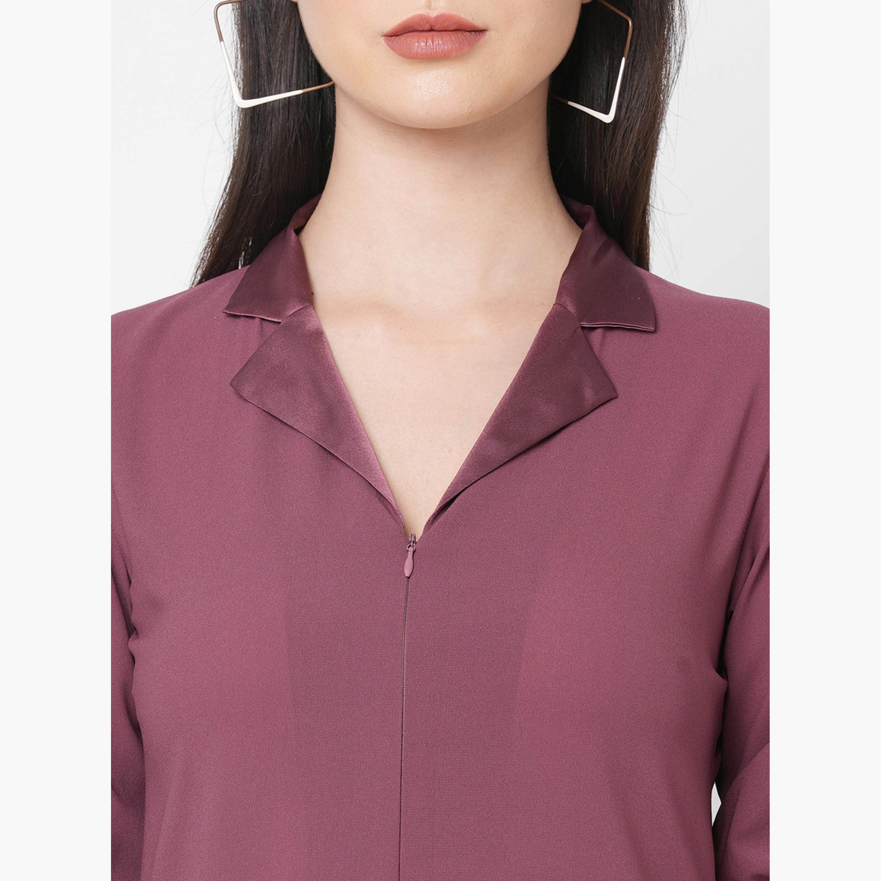 Mish X Styli Contrast Satin Collar Cuffed Sleeve Top-women-clothing-shirtsandblouses-blouses-image-2
