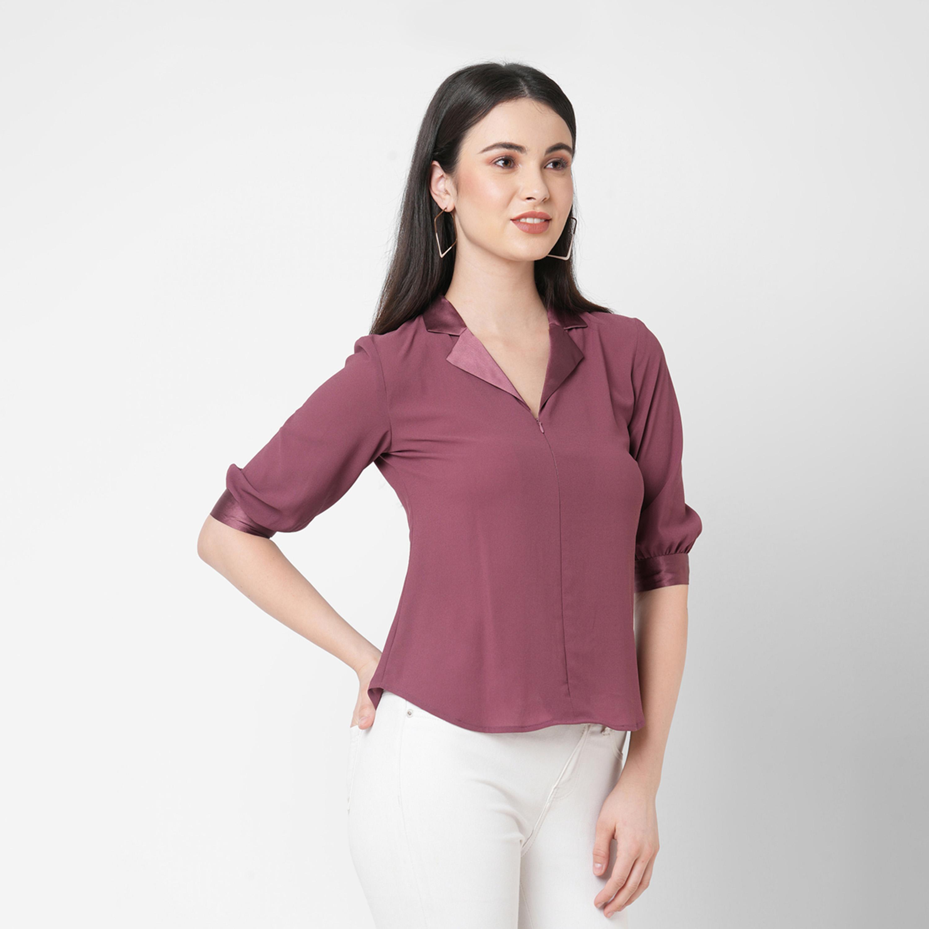Mish X Styli Contrast Satin Collar Cuffed Sleeve Top-women-clothing-shirtsandblouses-blouses-image-3