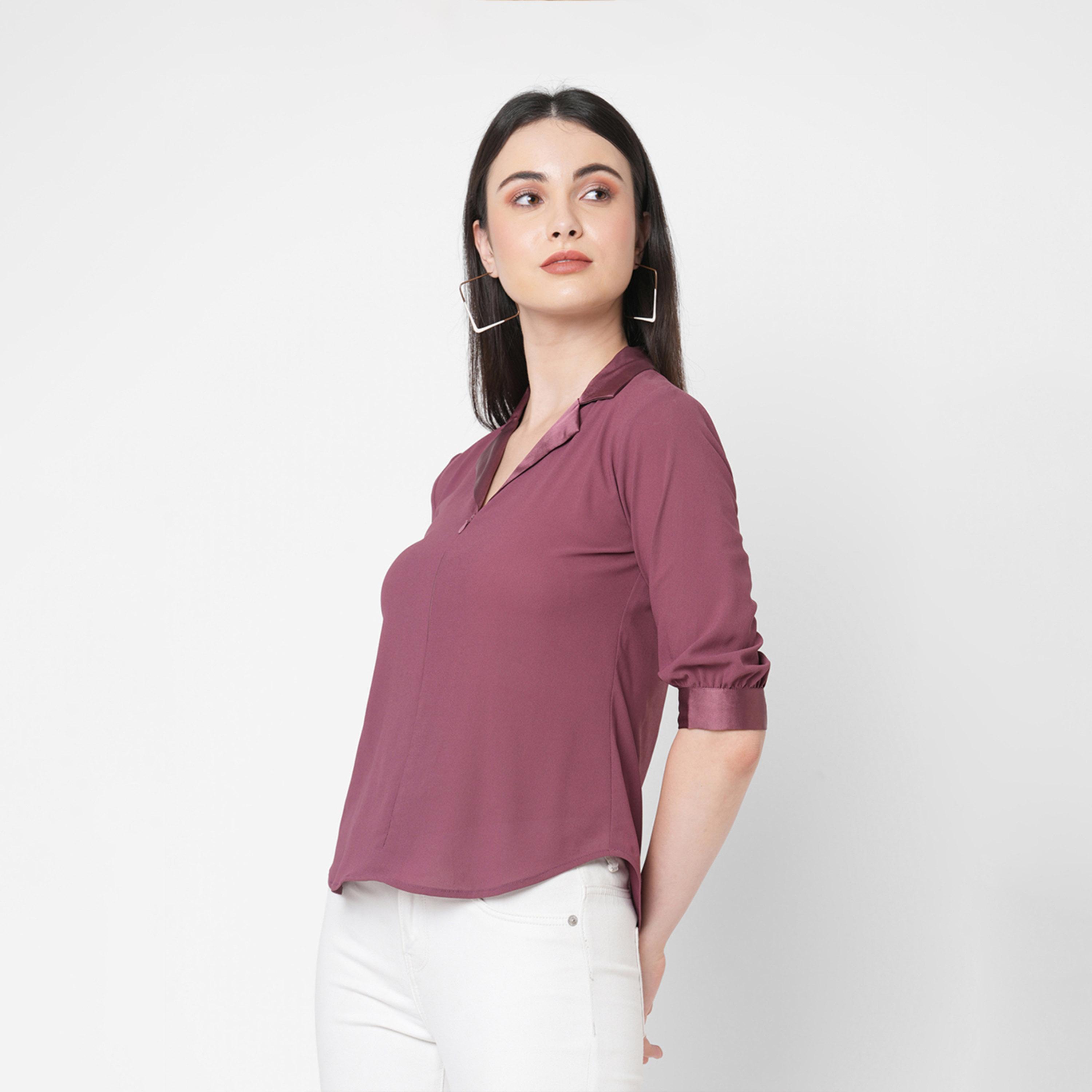 Mish X Styli Contrast Satin Collar Cuffed Sleeve Top-women-clothing-shirtsandblouses-blouses-image-4