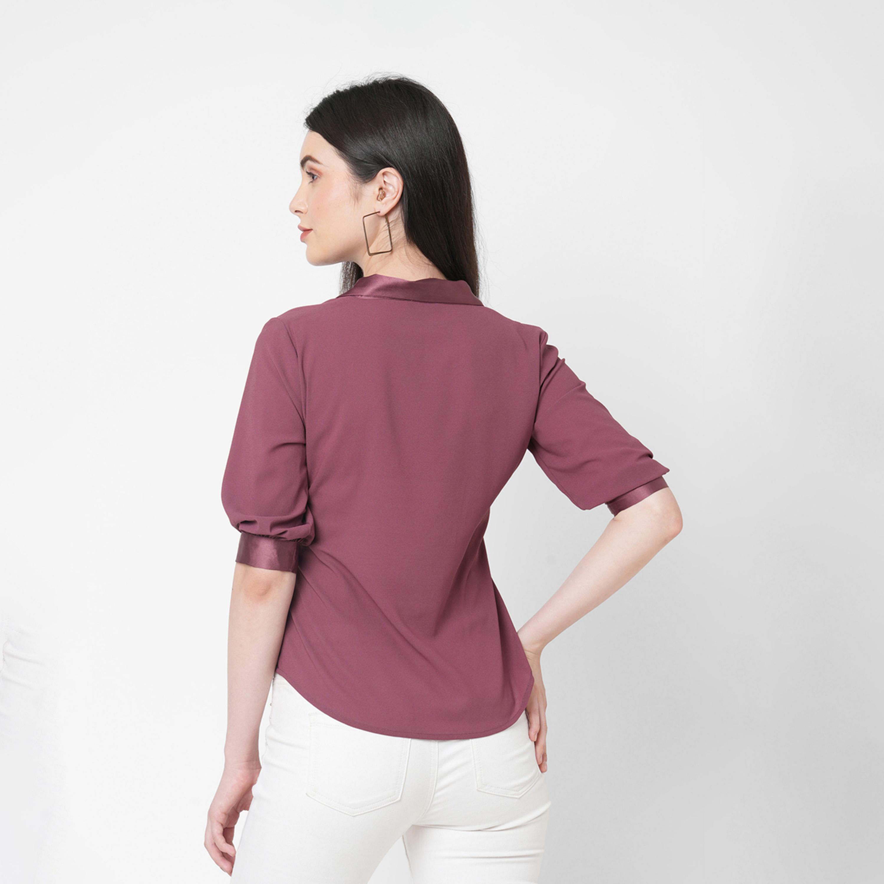 ميش ستايلي - بلوزة بياقة ساتان متباينة وأكمام مطوية-women-clothing-shirtsandblouses-blouses-image-5