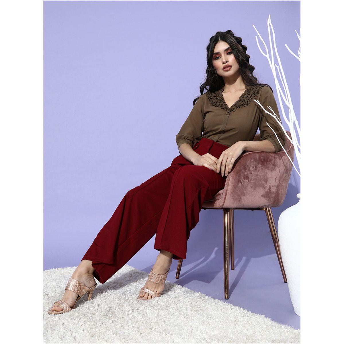 Mish X Styli  Ruffled V Neck Top with 3/4 Sleeves-women-clothing-shirtsandblouses-blouses-image-1