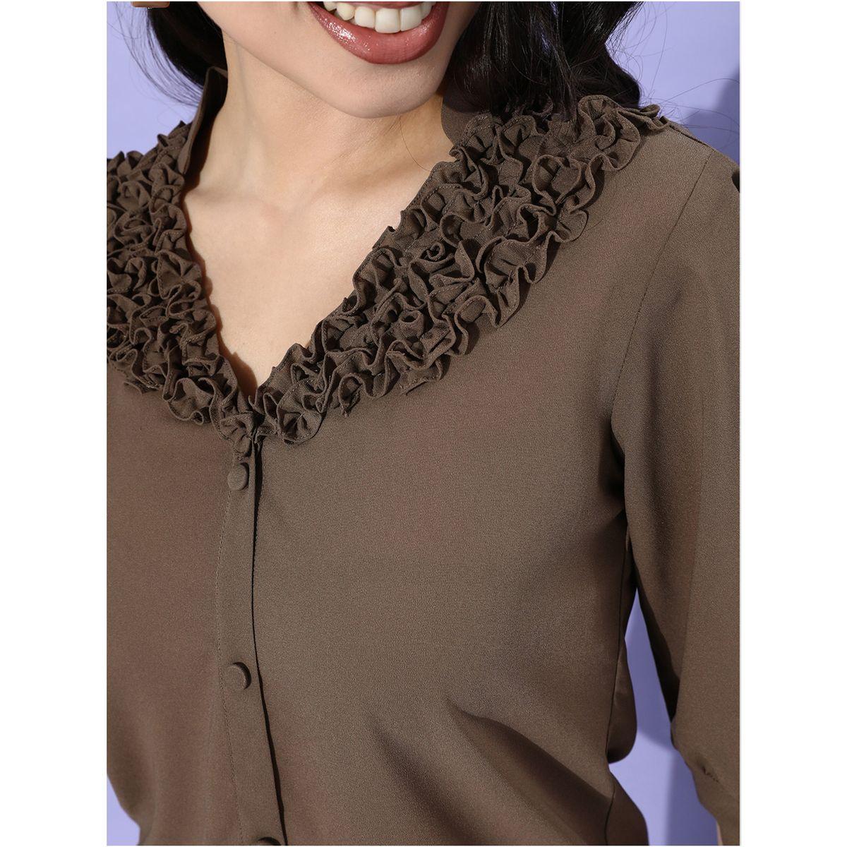 Mish X Styli  Ruffled V Neck Top with 3/4 Sleeves-women-clothing-shirtsandblouses-blouses-image-2
