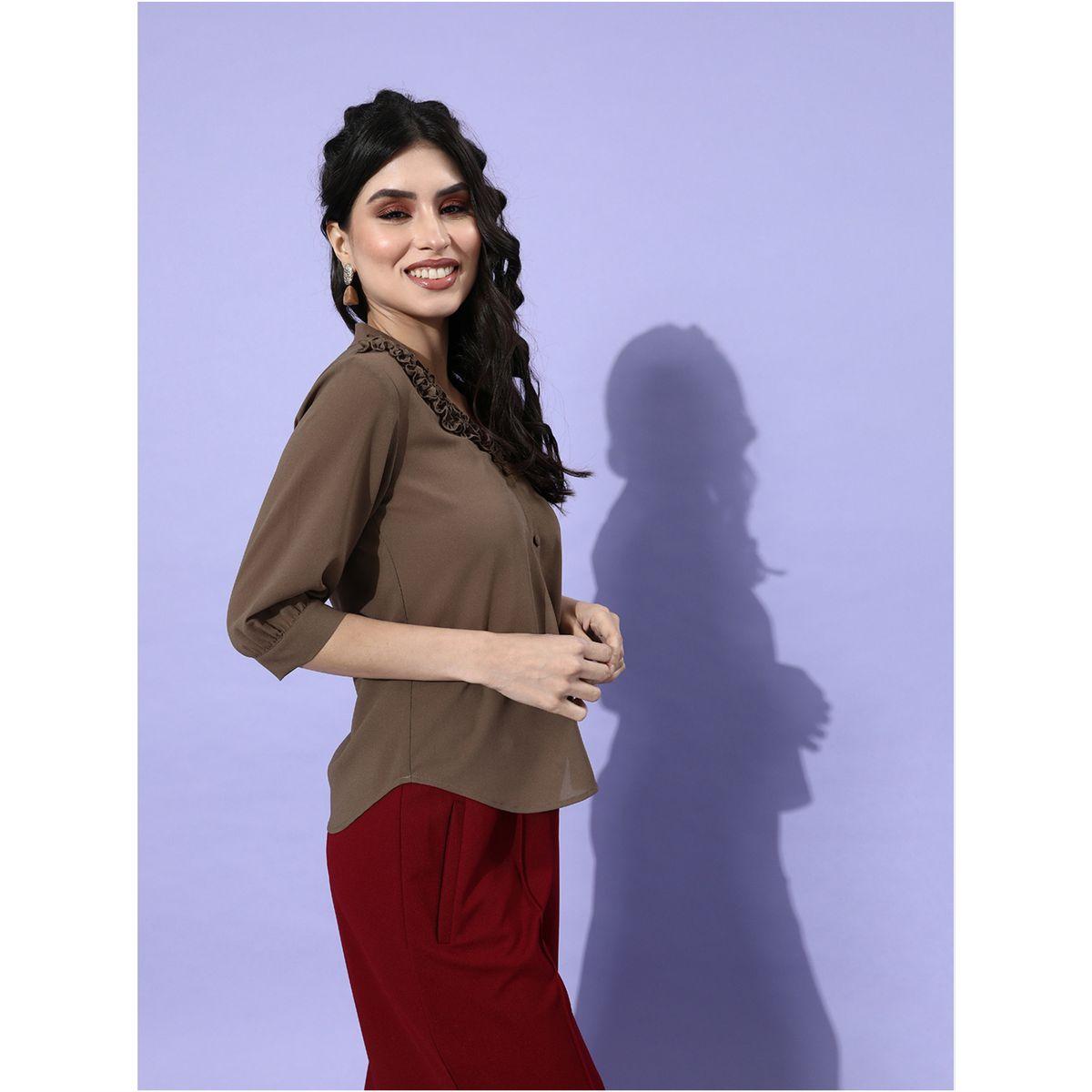 Mish X Styli  Ruffled V Neck Top with 3/4 Sleeves-women-clothing-shirtsandblouses-blouses-image-3