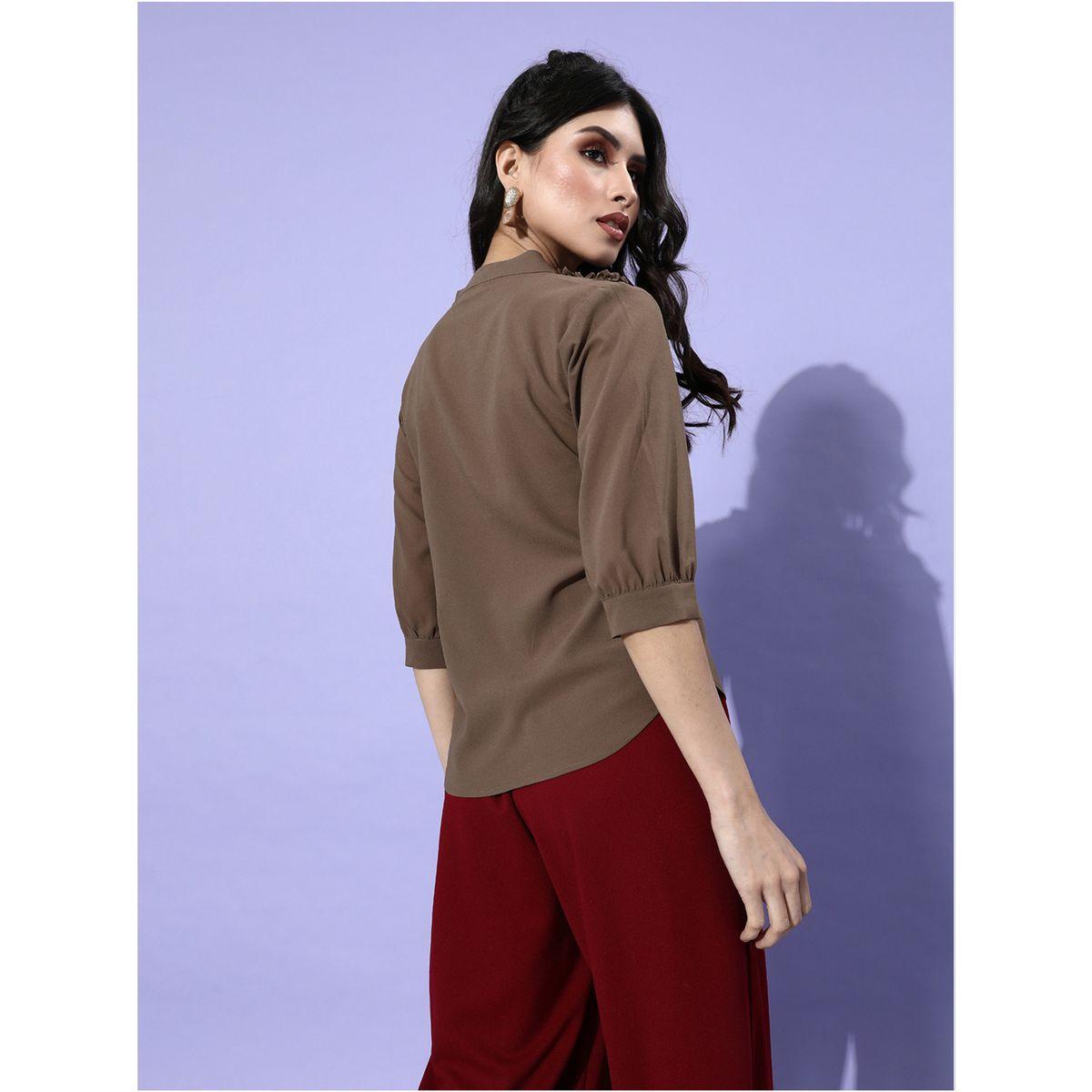 Mish X Styli  Ruffled V Neck Top with 3/4 Sleeves-women-clothing-shirtsandblouses-blouses-image-4