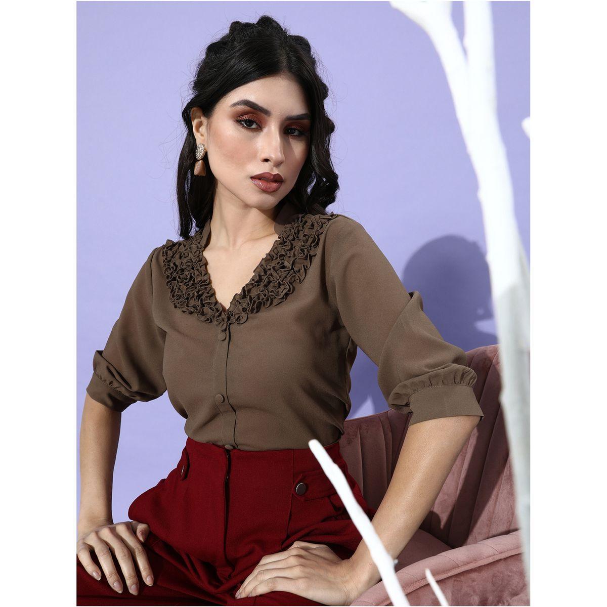 Mish X Styli  Ruffled V Neck Top with 3/4 Sleeves-women-clothing-shirtsandblouses-blouses-image-5