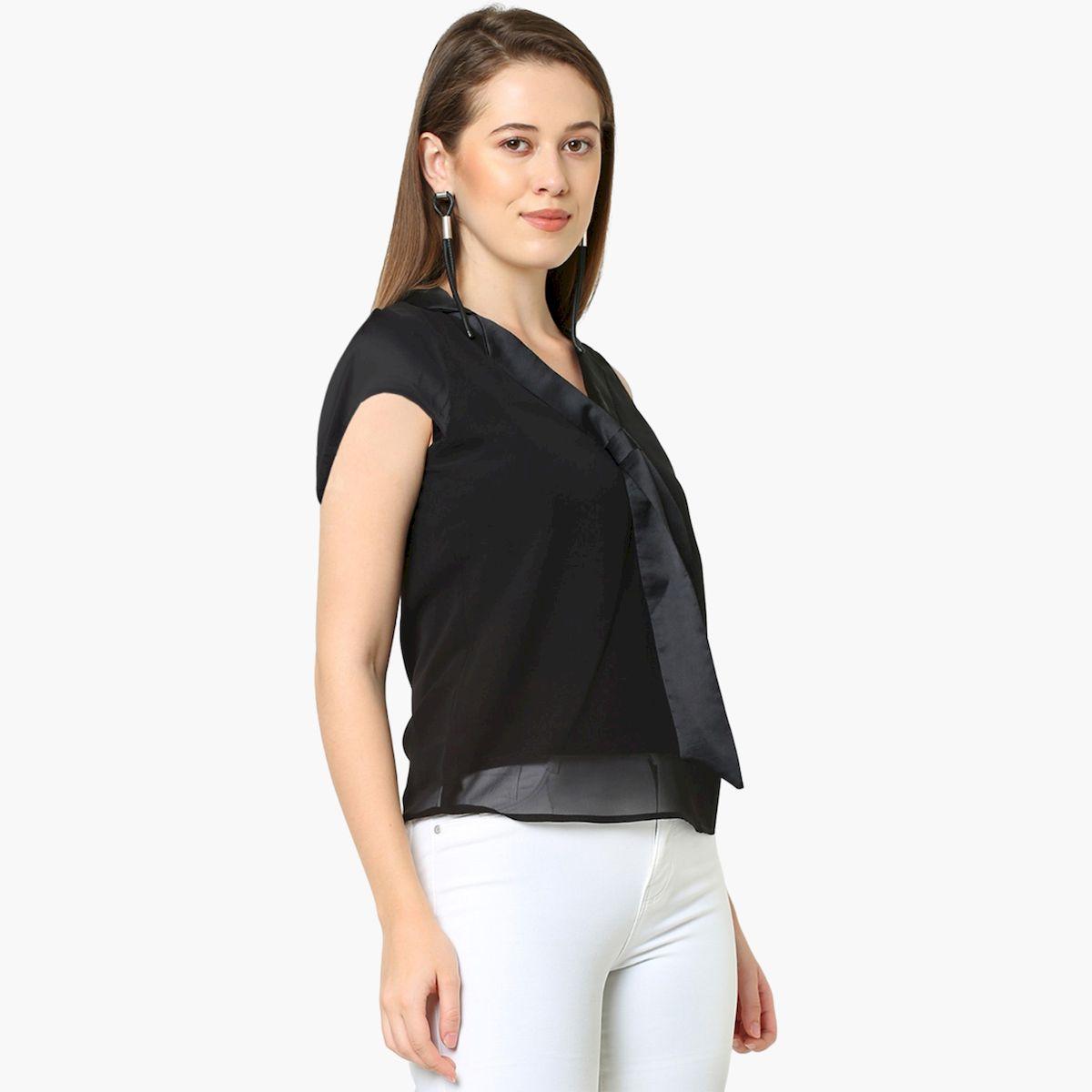ميش × ستايلي - بلوزة سادة بدون أكمام مع تفاصيل ربطة من الساتان-women-clothing-shirtsandblouses-blouses-image-1