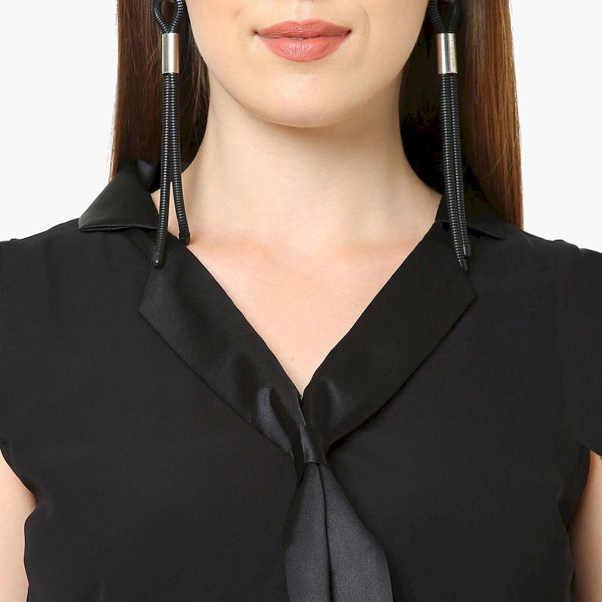 ميش × ستايلي - بلوزة سادة بدون أكمام مع تفاصيل ربطة من الساتان-women-clothing-shirtsandblouses-blouses-image-2