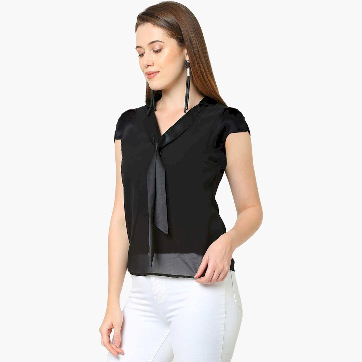 ميش × ستايلي - بلوزة سادة بدون أكمام مع تفاصيل ربطة من الساتان-women-clothing-shirtsandblouses-blouses-image-3