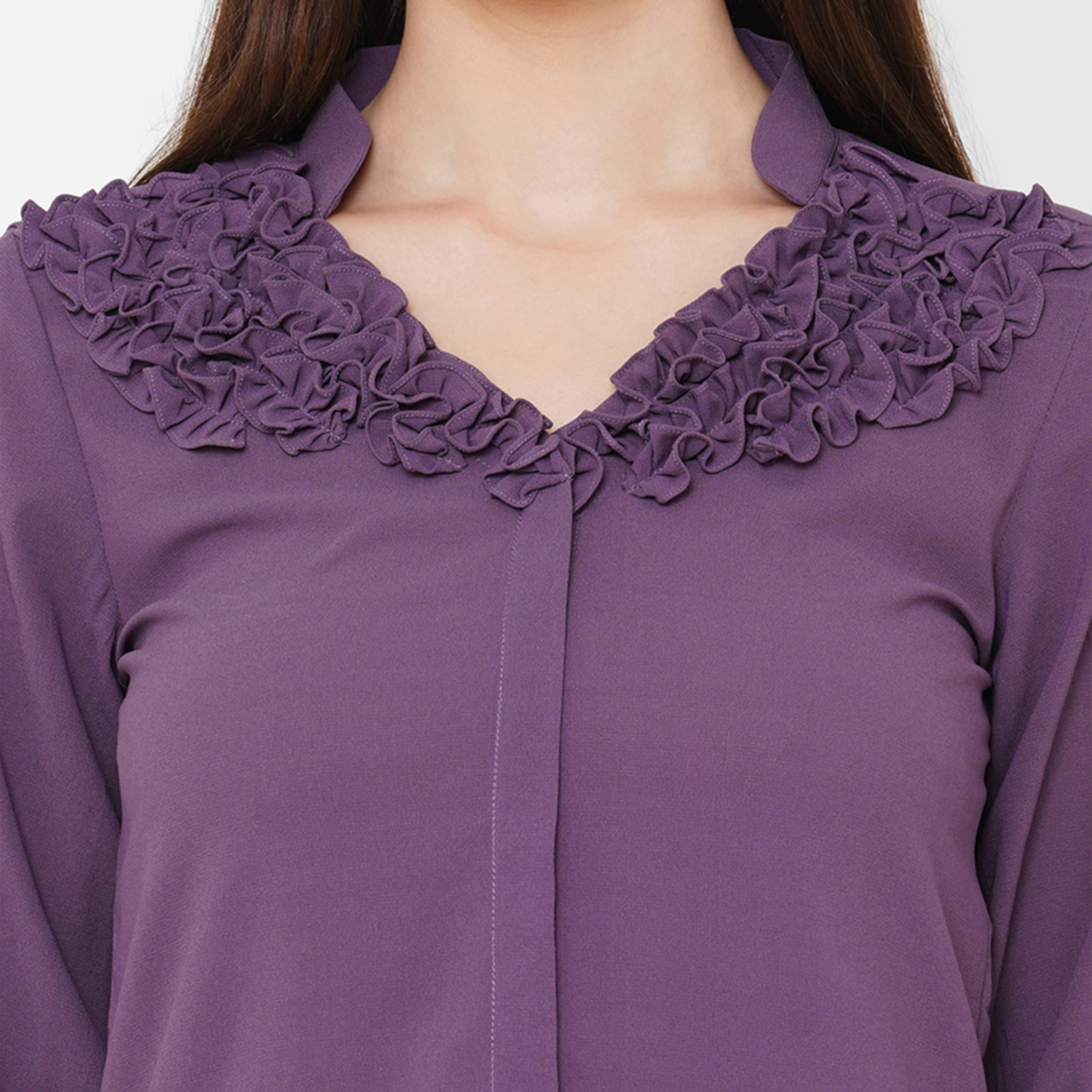 ميش ستايلي - قميص بقصّة عادية وفتحة رقبة على شكل V وتفاصيل كشكشة-women-clothing-shirtsandblouses-shirts-image-2