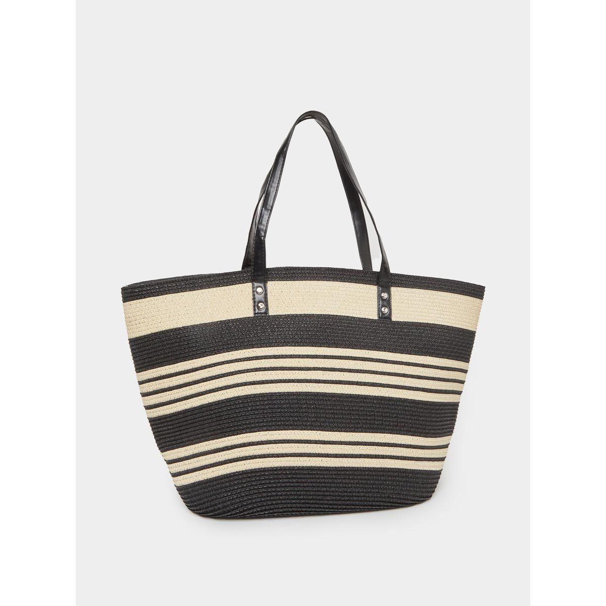 Styli Striped Straw Shoulder Bag with Dual Handle-women-bagsandwallets-handbags-image-1