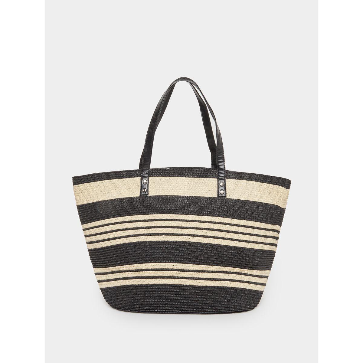 Styli Striped Straw Shoulder Bag with Dual Handle-women-bagsandwallets-handbags-image-2