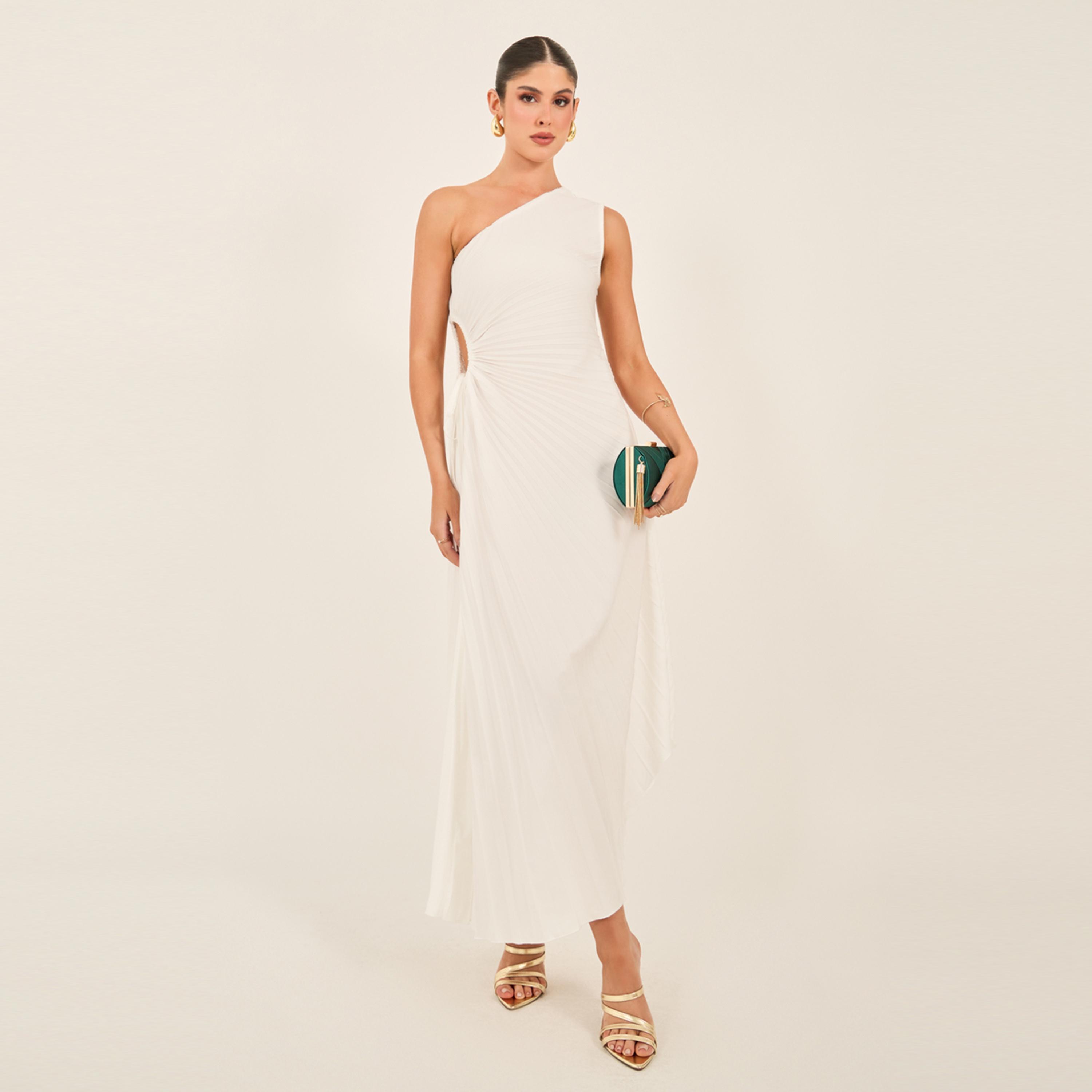 Styli Solid One Shoulder Shift Maxi Dress With Ruched Detail-women-clothing-dresses-image-1