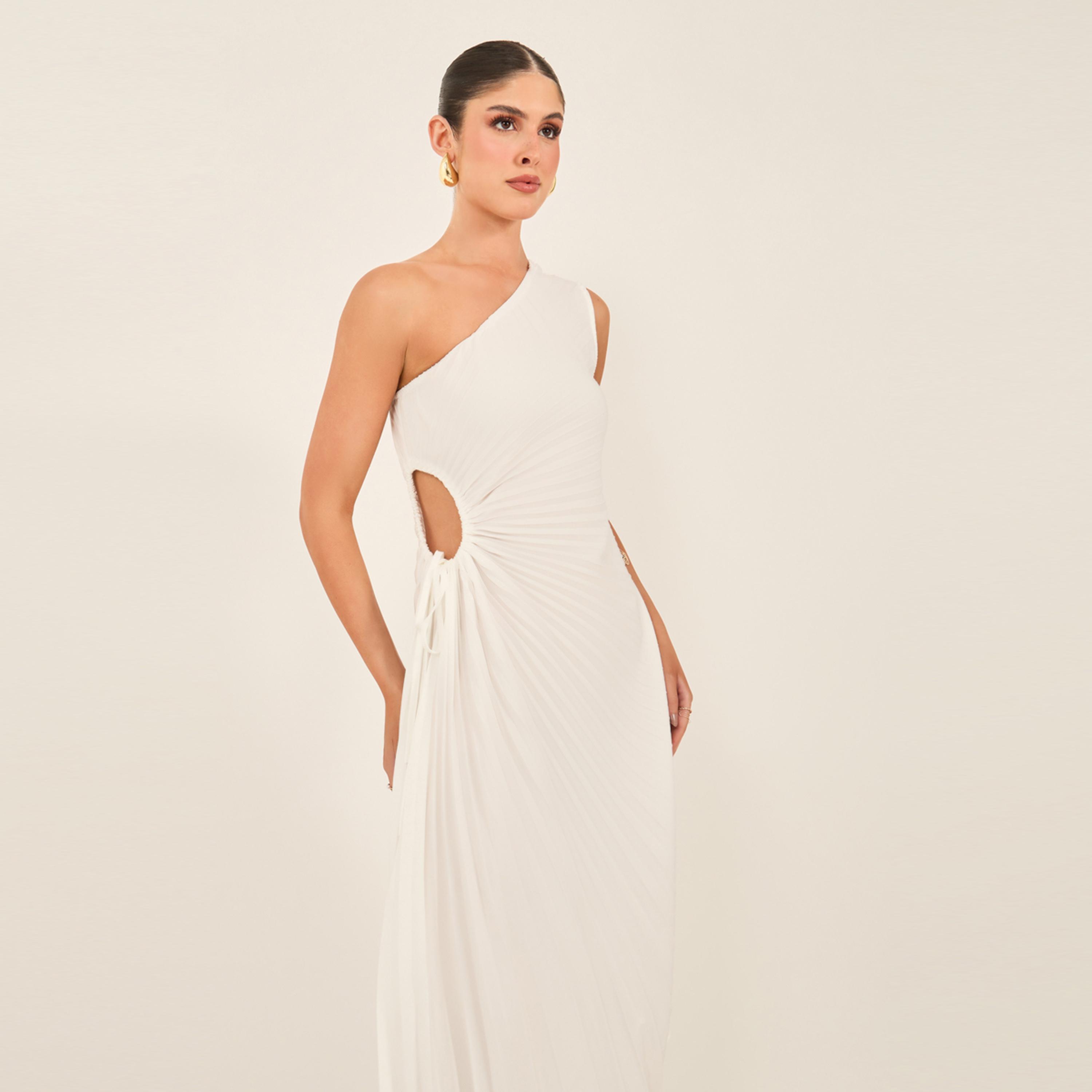 Styli Solid One Shoulder Shift Maxi Dress With Ruched Detail-women-clothing-dresses-image-3