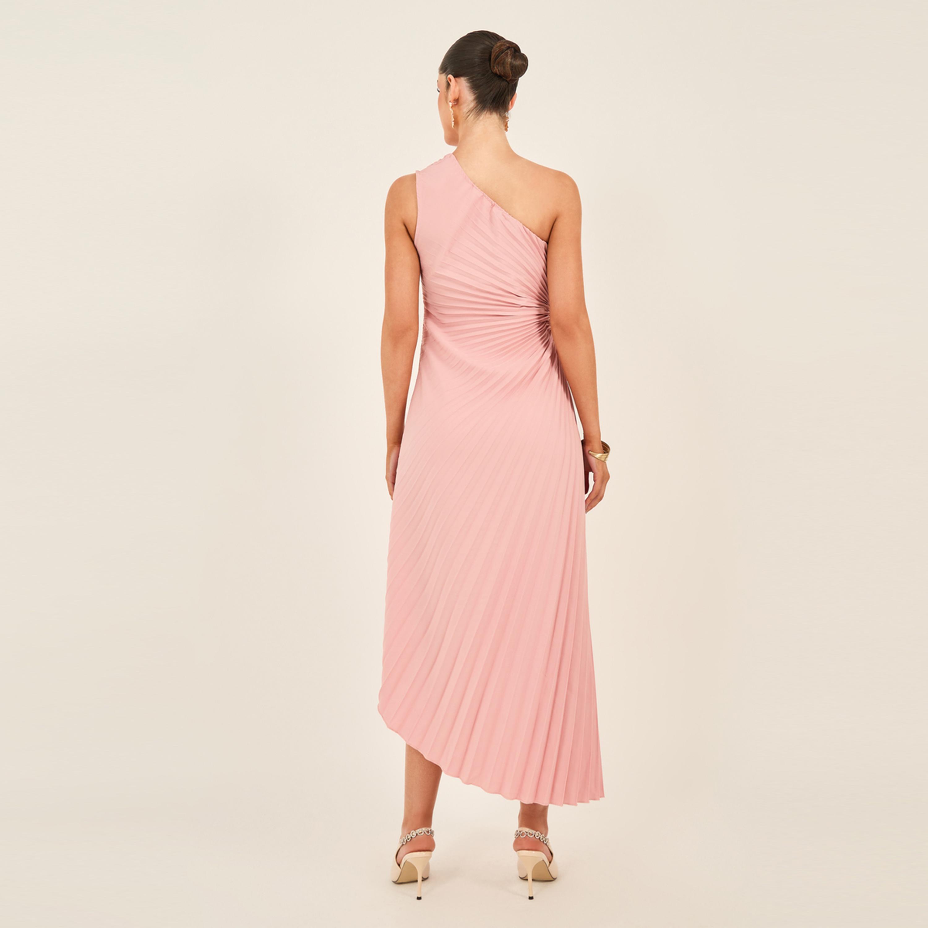 Styli Solid One Shoulder Shift Maxi Dress With Ruched Detail-women-clothing-dresses-image-6