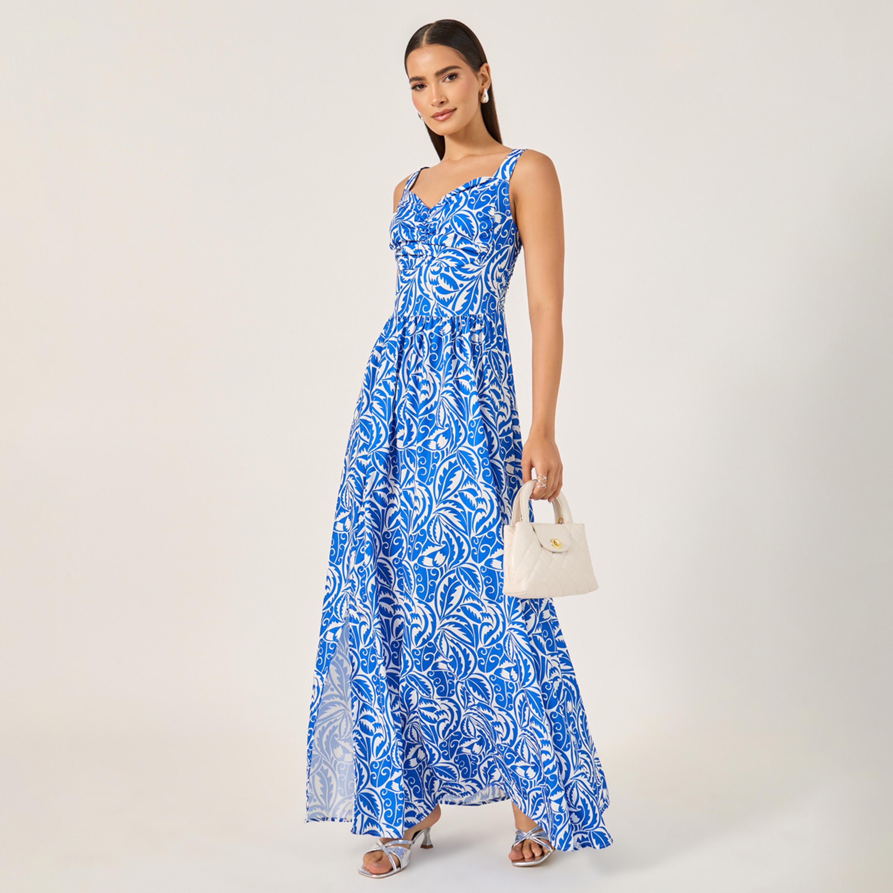 Buy Styli All Over Print Sleeveless A-Line Maxi Dress with Smocked Back Online | Centrepoint UAE Buy Styli All Over Print Sleeveless A-Line Maxi Dress with Smocked Back Online | Centrepoint UAE
