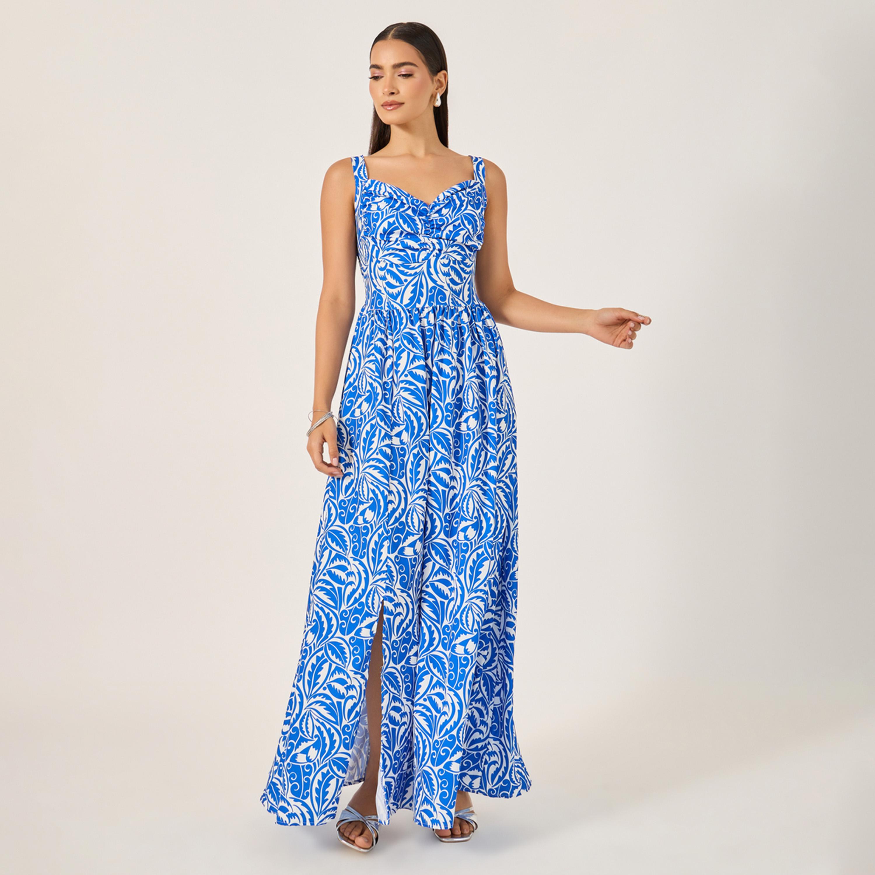 Styli All Over Print Sleeveless A-Line Maxi Dress with Smocked Back-women-clothing-dresses-image-2