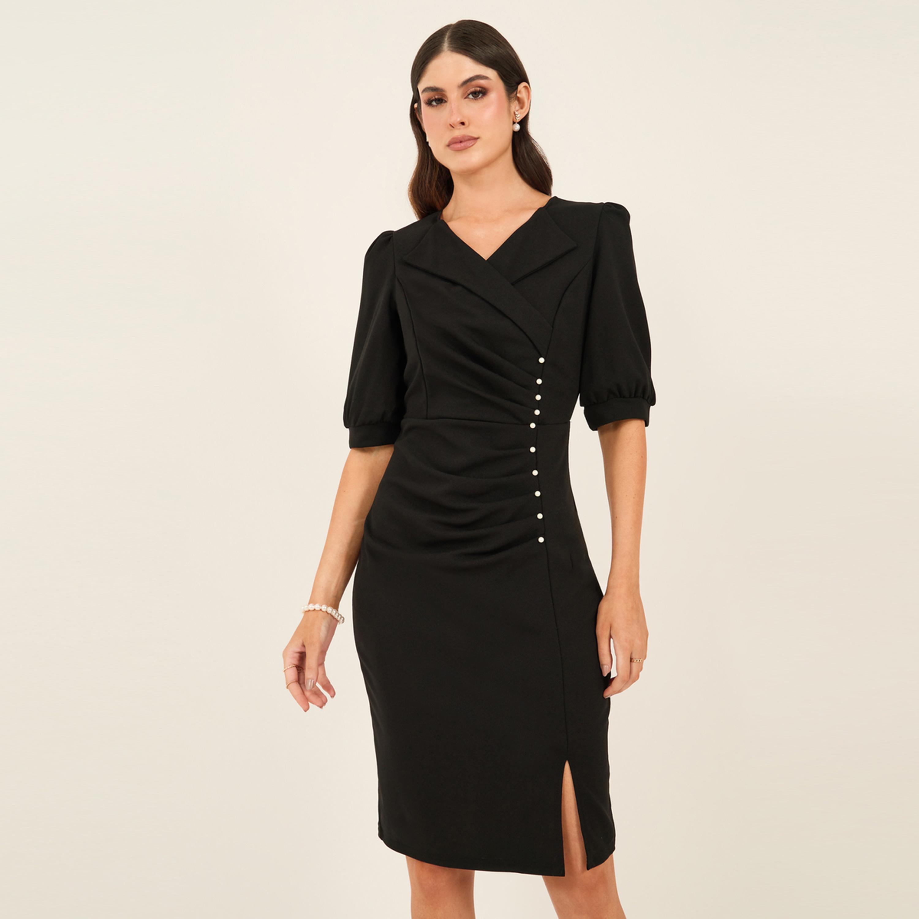 ستايلي - فستان أنيق بأكمام منفوخة وطول الركبة-women-clothing-dresses-image-3