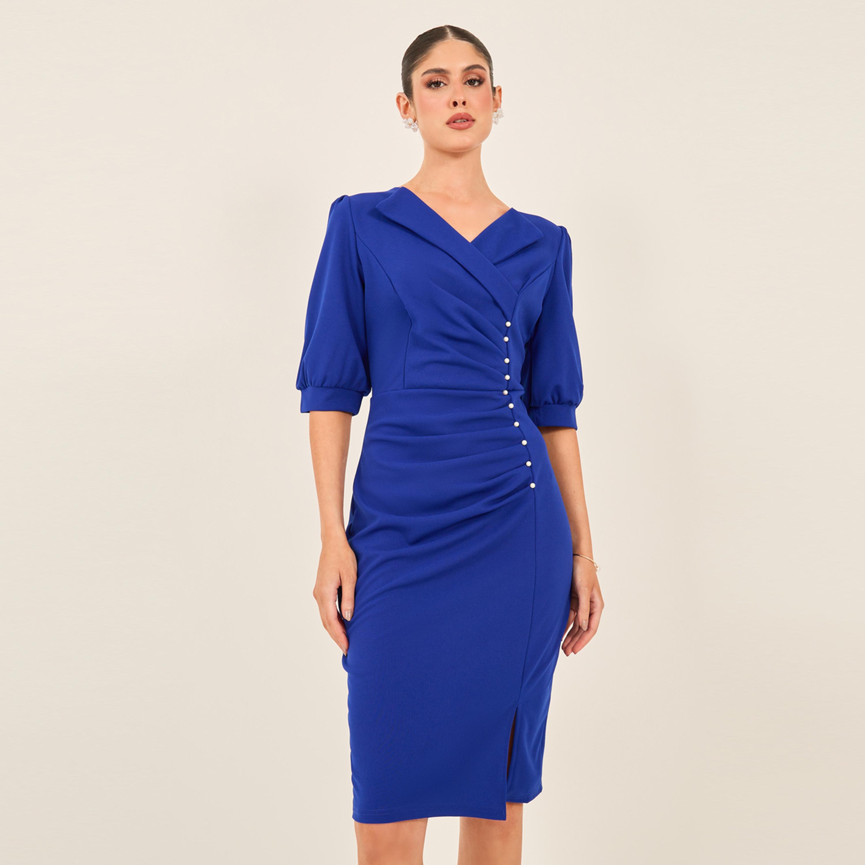 Styli Embellished Puff Sleeves Bodycon Knee-Length Dress-women-clothing-dresses-image-3