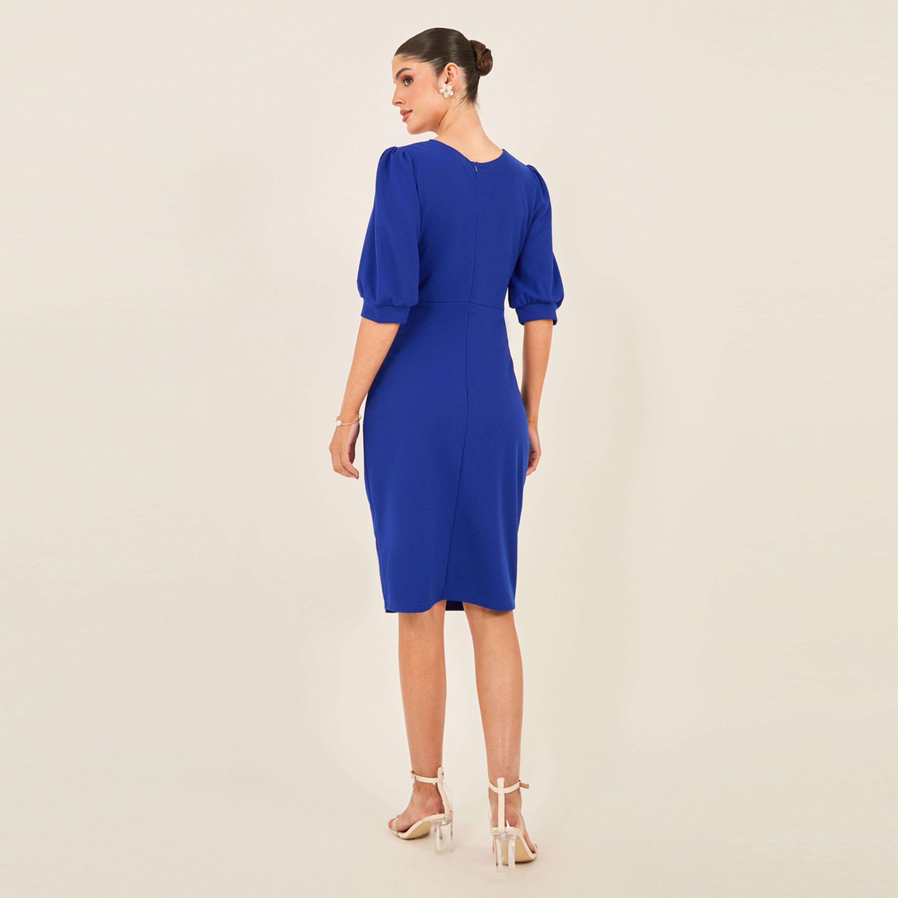 Styli Embellished Puff Sleeves Bodycon Knee-Length Dress-women-clothing-dresses-image-5