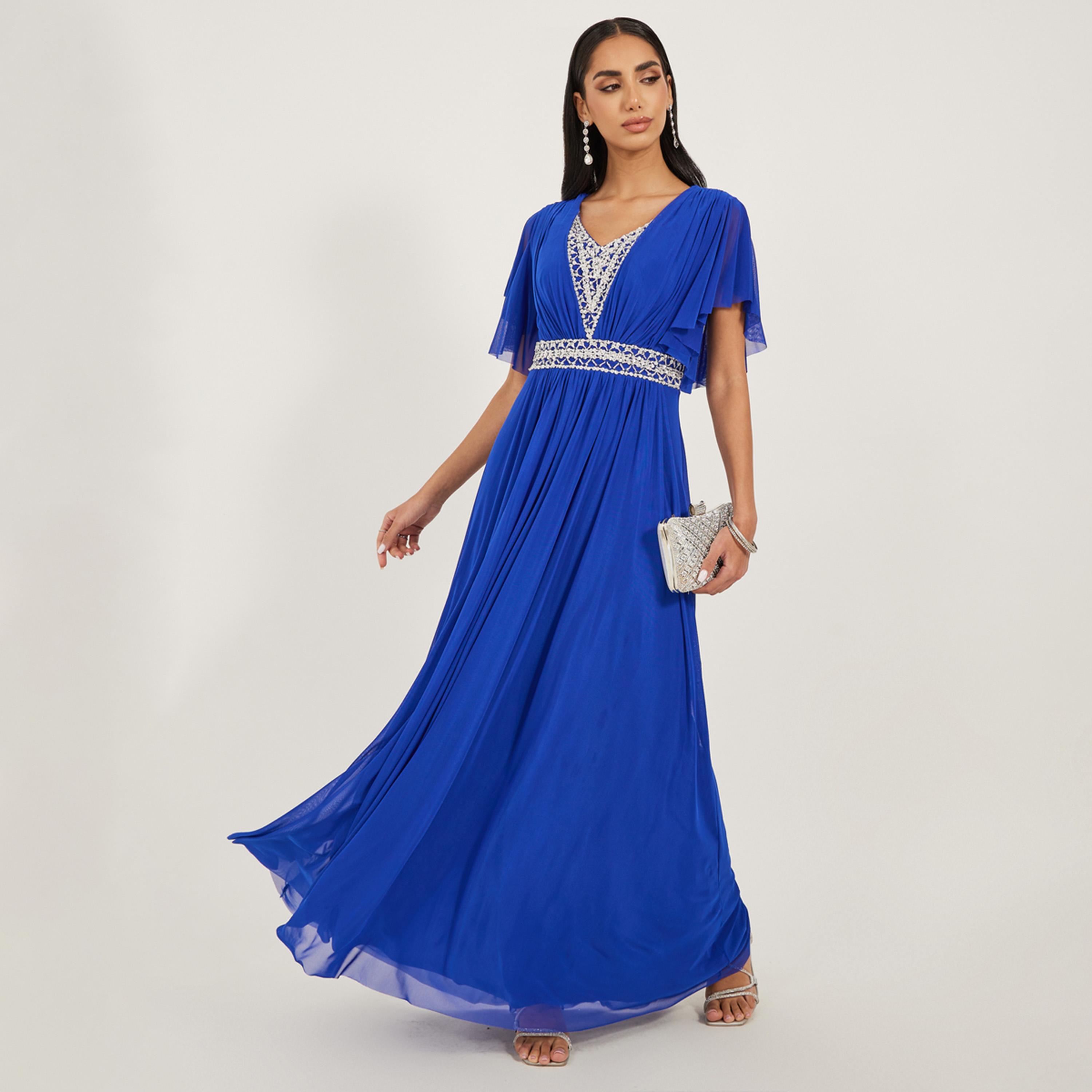 ستايلي - فستان ماكسي مزين بأكمام واسعة وقصة A-women-clothing-dresses-image-1