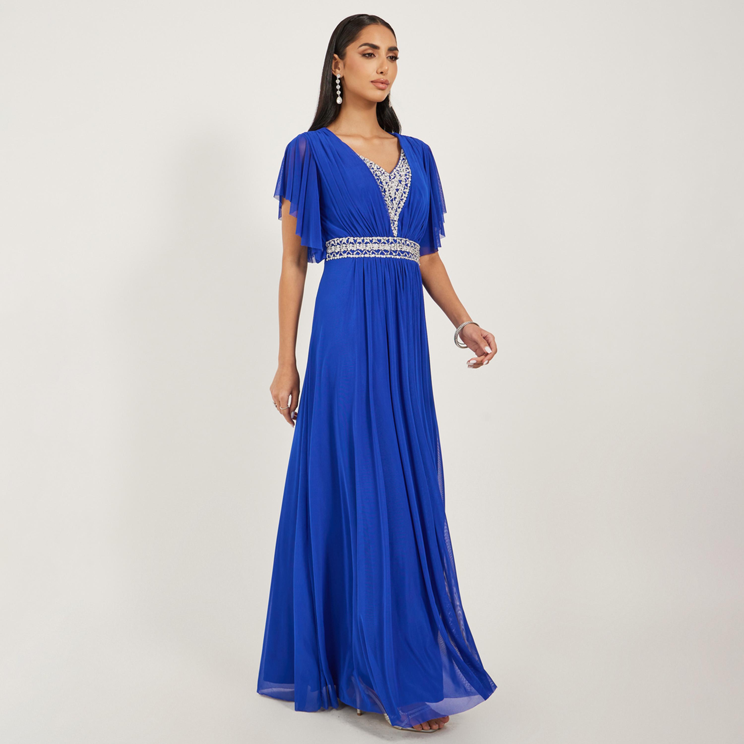 ستايلي - فستان ماكسي مزين بأكمام واسعة وقصة A-women-clothing-dresses-image-2