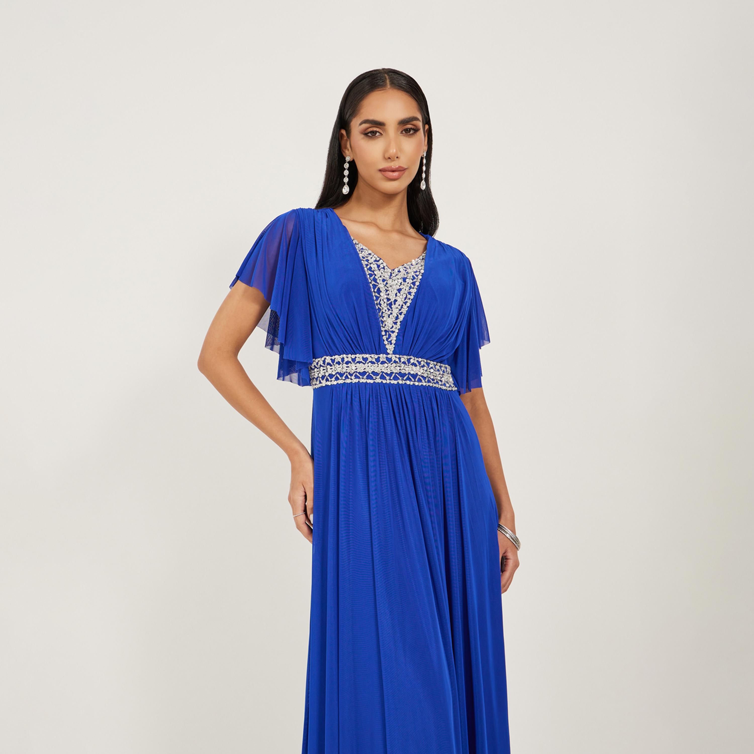 ستايلي - فستان ماكسي مزين بأكمام واسعة وقصة A-women-clothing-dresses-image-3