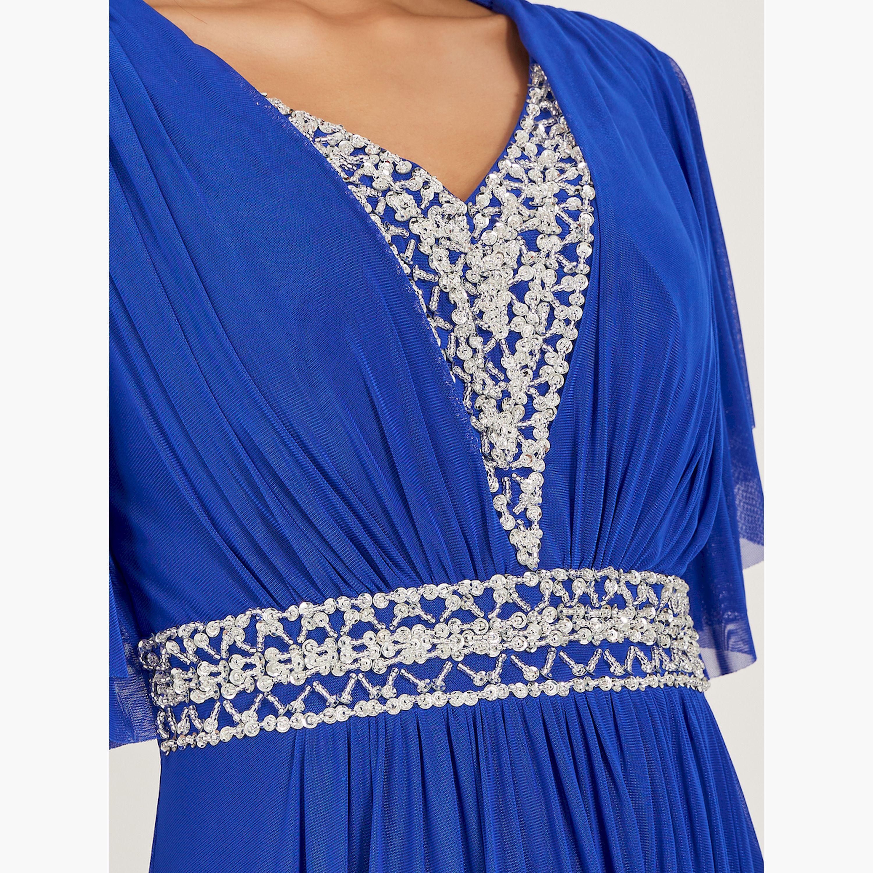 ستايلي - فستان ماكسي مزين بأكمام واسعة وقصة A-women-clothing-dresses-image-4